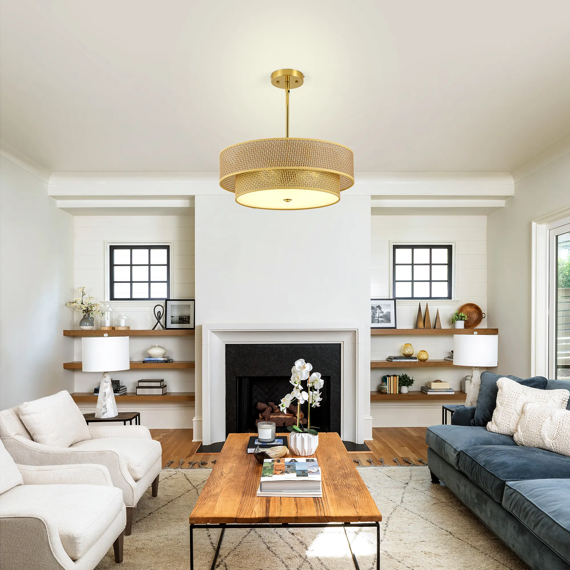 Modern Gold Linen Pendant Light, 17.7 in, image 4 of 9