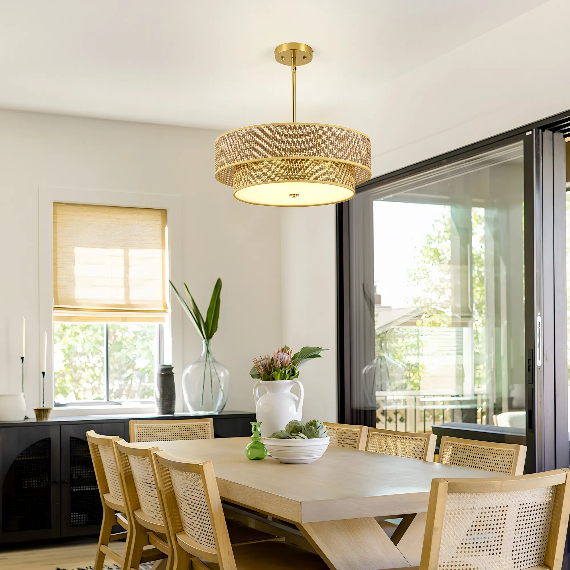 Modern Gold Linen Pendant Light, 17.7 in, image 5 of 9