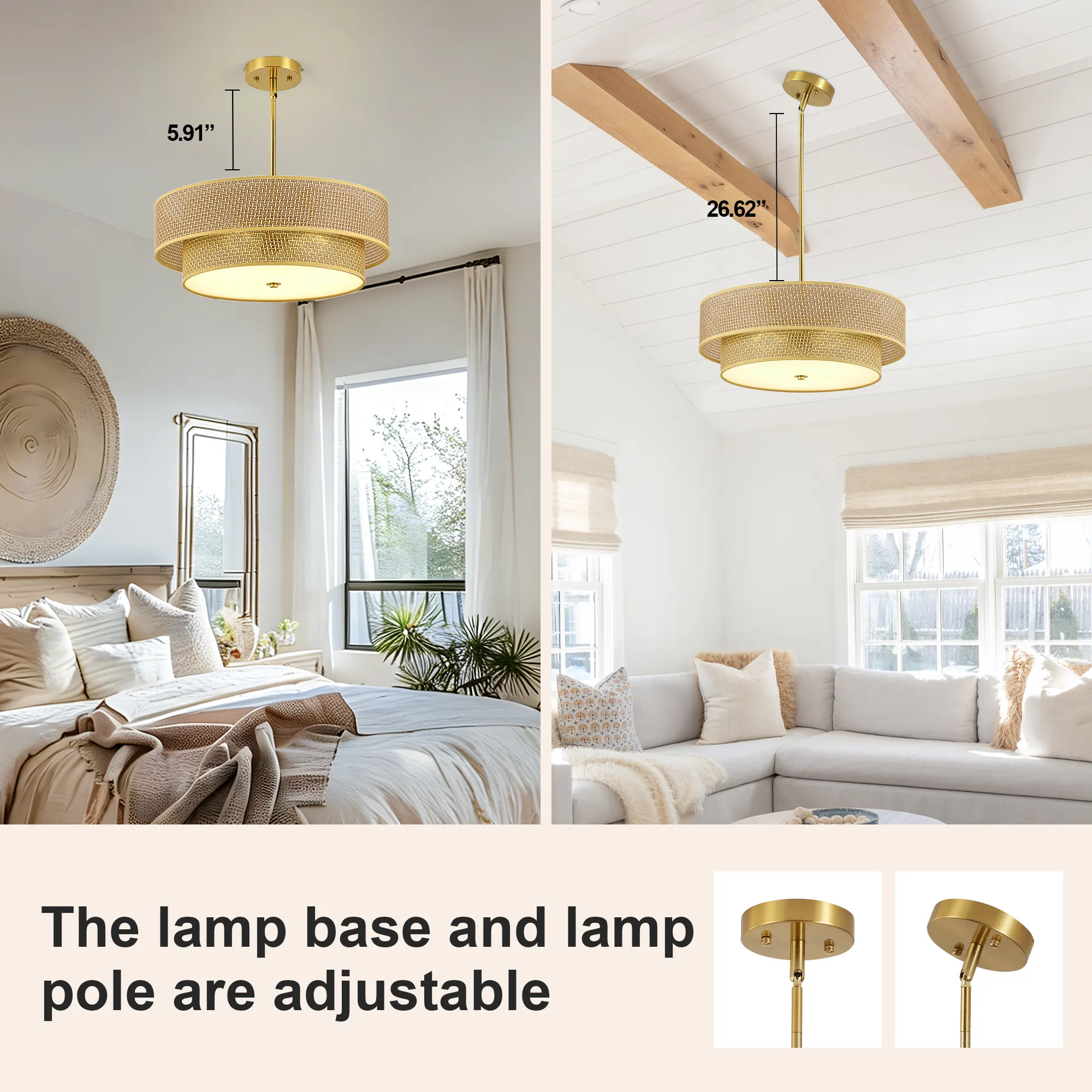 Modern Gold Linen Pendant Light, 17.7 in, image 6 of 9