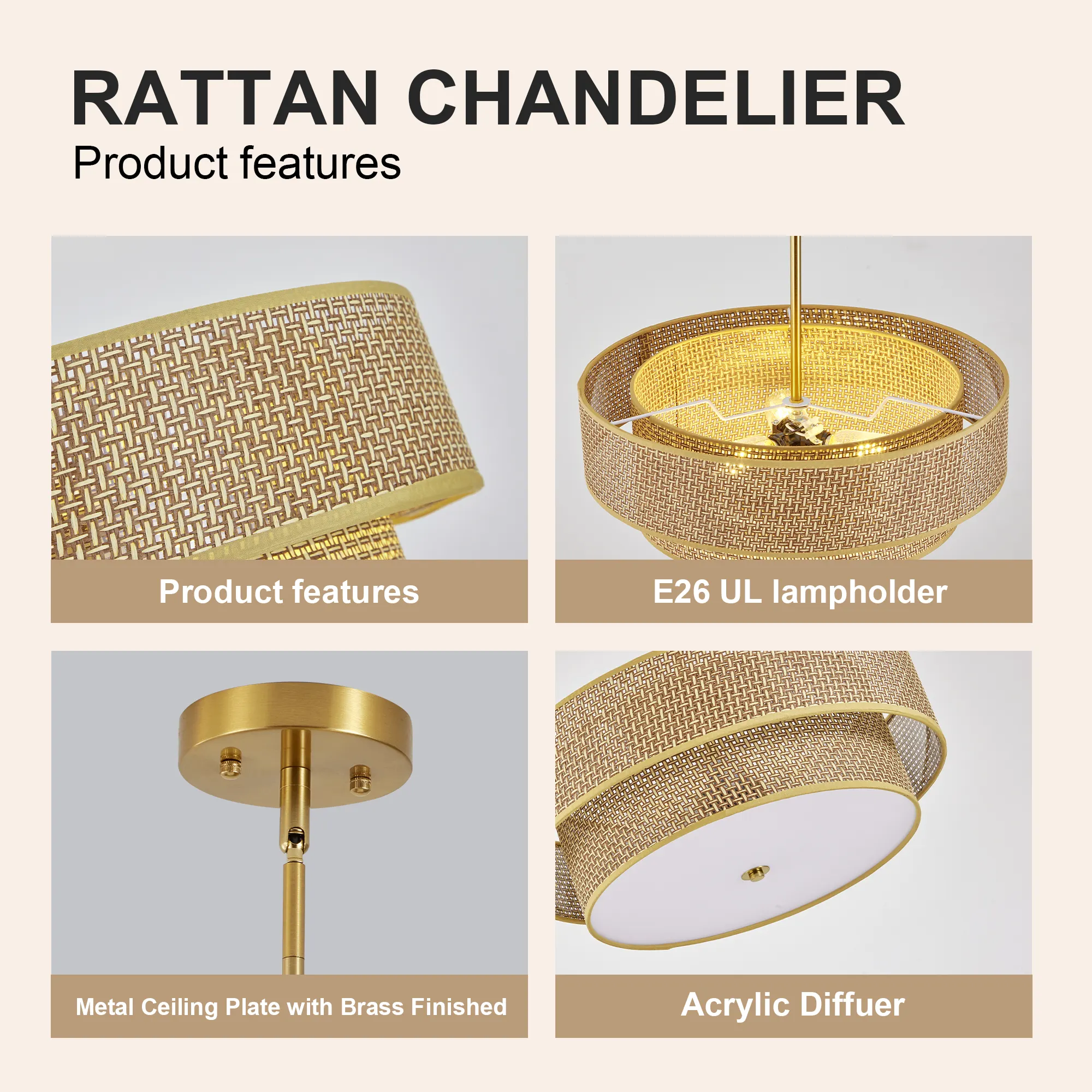 Modern Gold Linen Pendant Light, 17.7 in, image 8 of 9