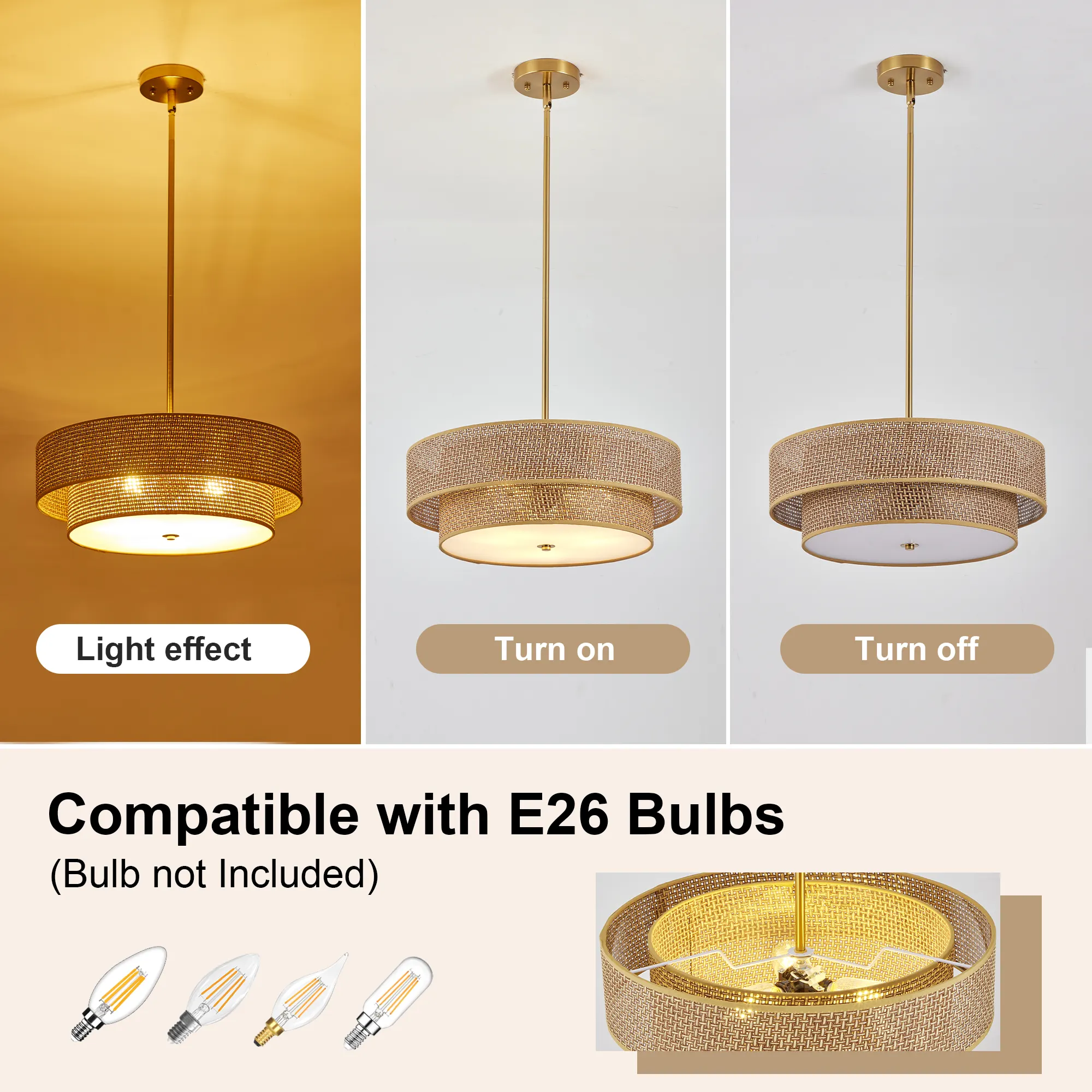 Modern Gold Linen Pendant Light, 17.7 in, image 7 of 9