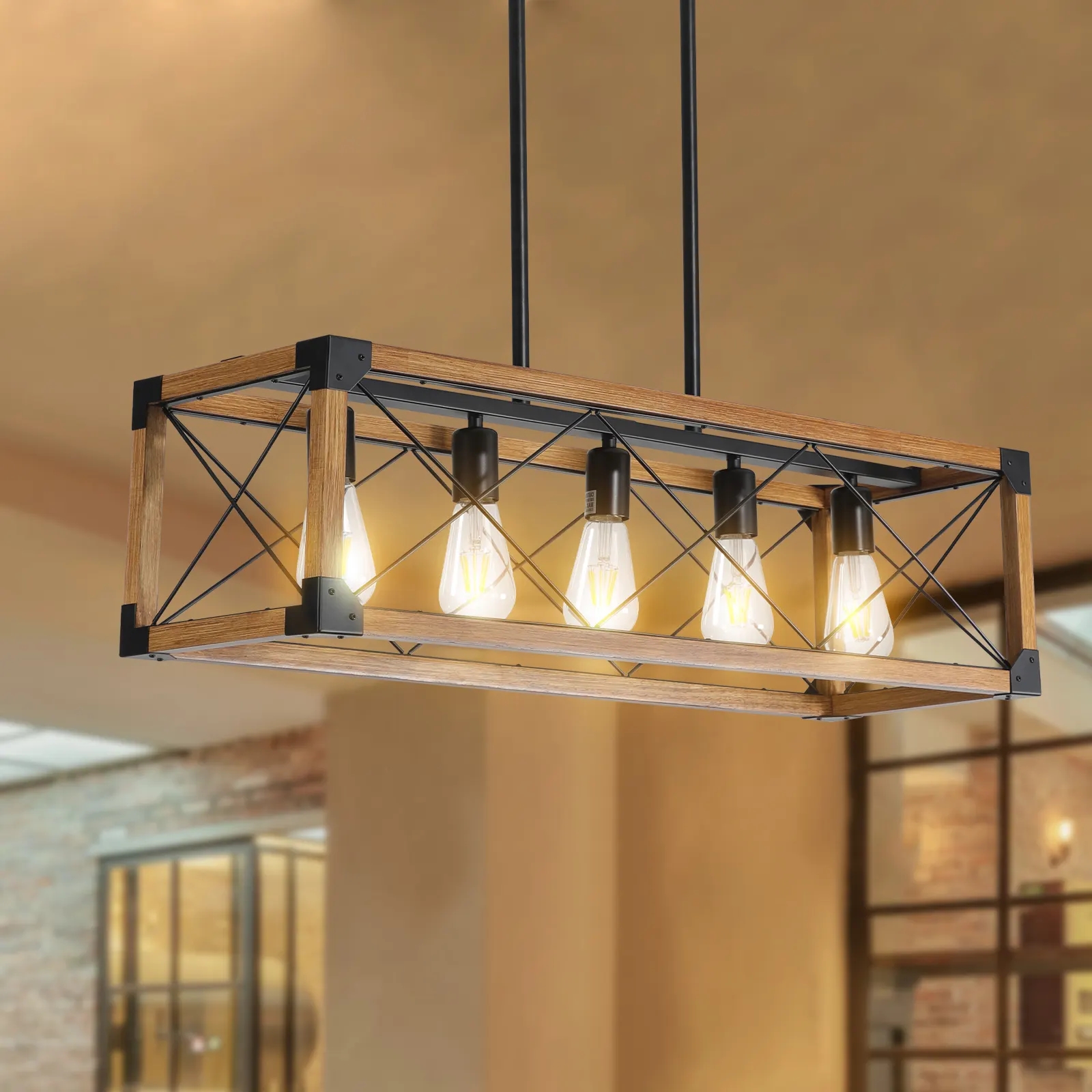 Farmhouse Walnut 5-Light Pendant Light, 32 in