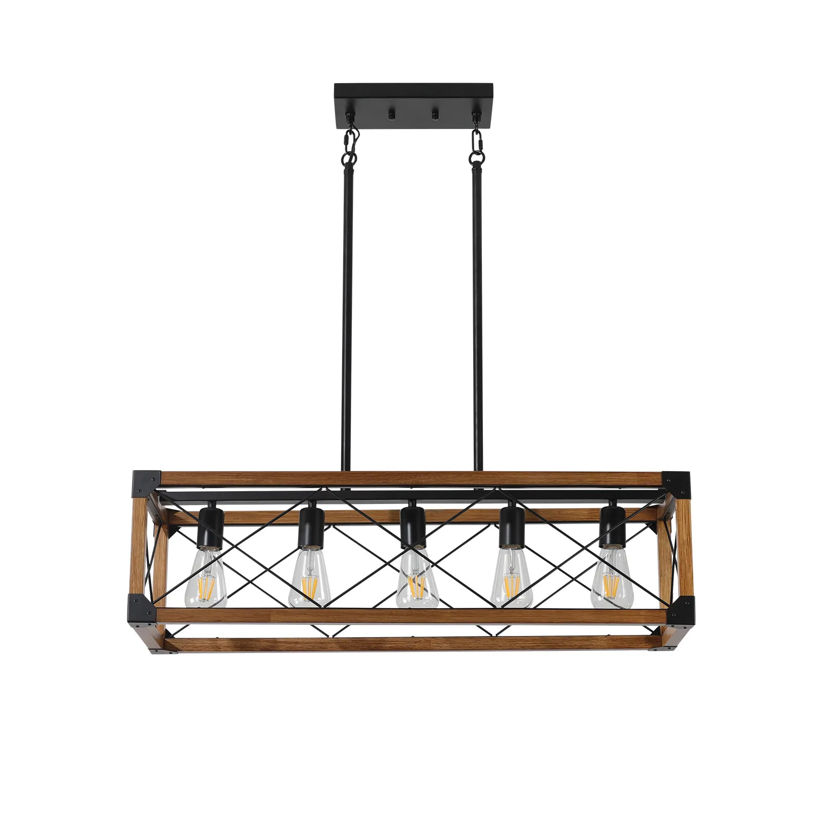 Farmhouse Walnut 5-Light Pendant Light, 32 in, image 5 of 8