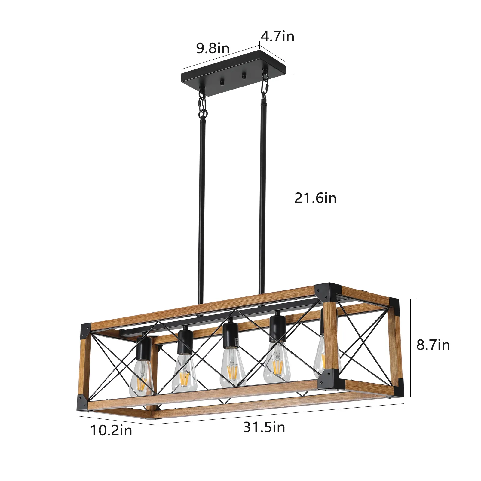 Farmhouse Walnut 5-Light Pendant Light, 32 in, image 8 of 8