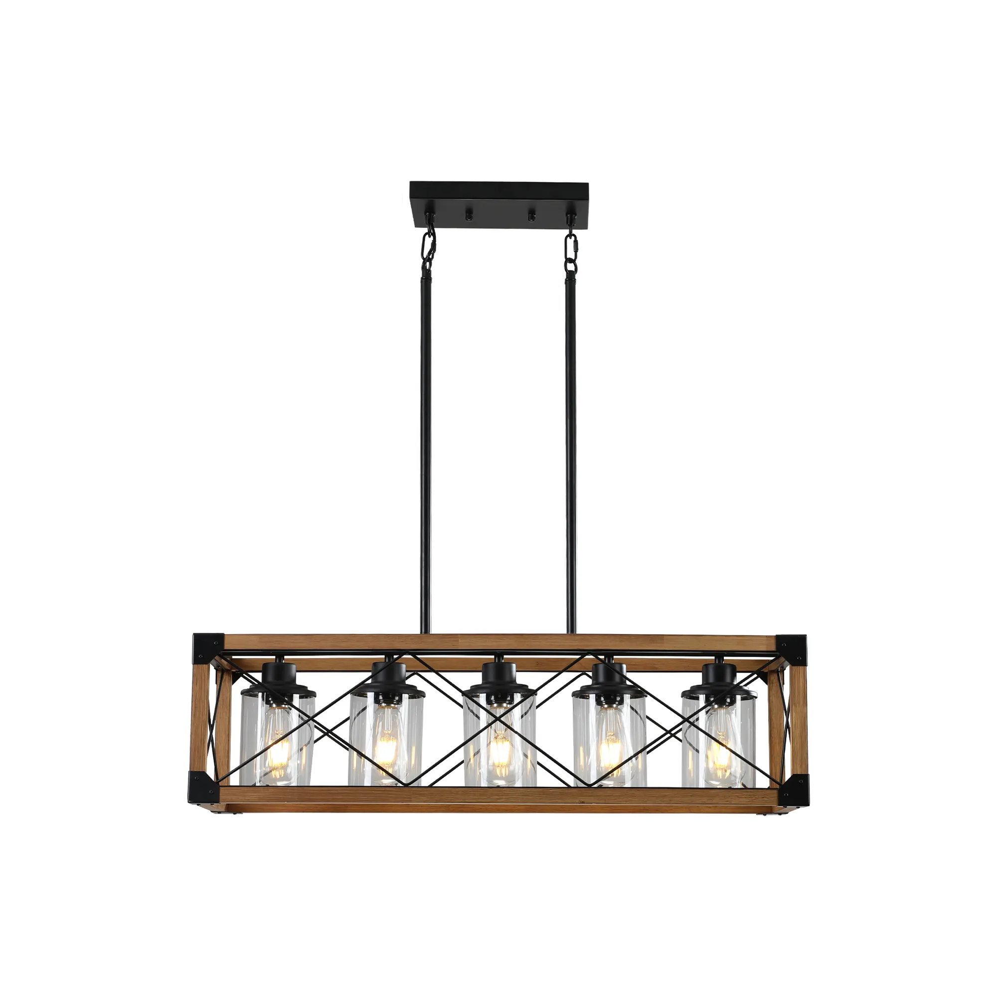 Farmhouse Walnut 5-Light Clear Glass Pendant Light, 32 in, image 6 of 8