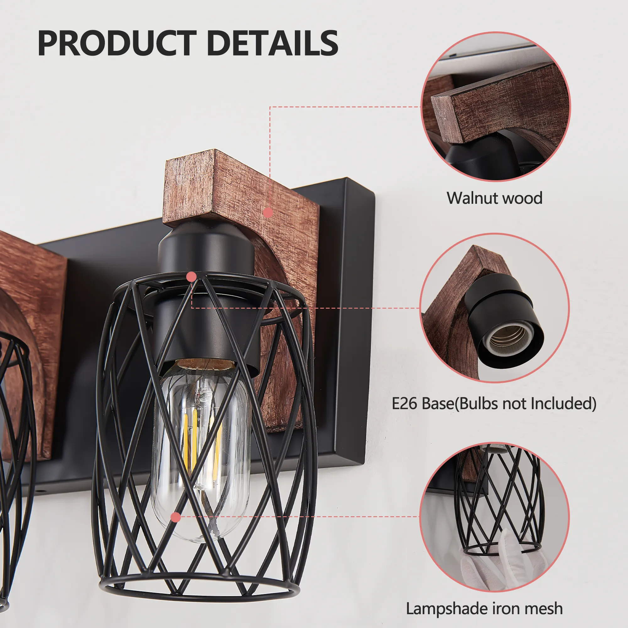 Industrial Black 3-Light Vanity Light, image 4 of 8