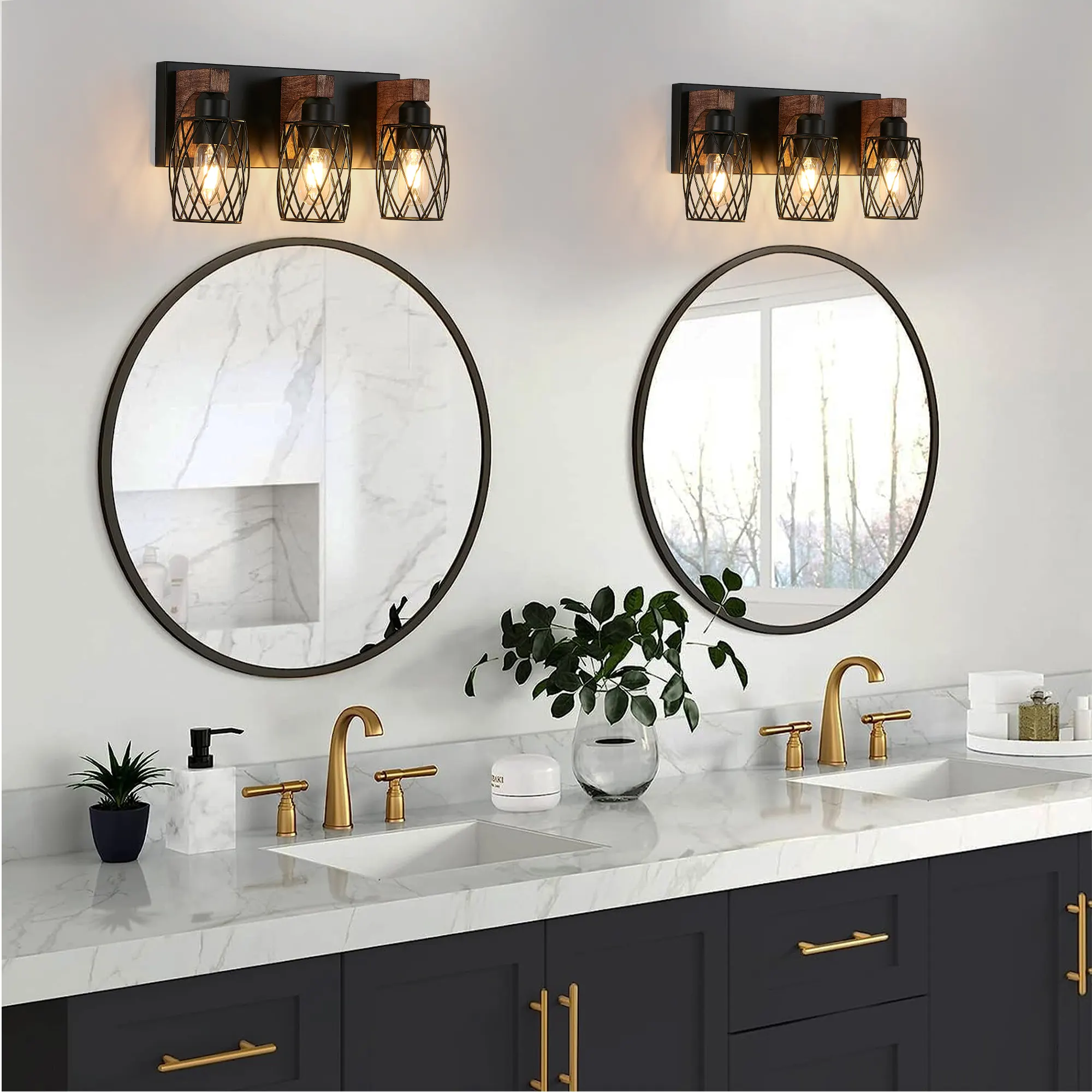 Industrial Black 3-Light Vanity Light, image 5 of 8