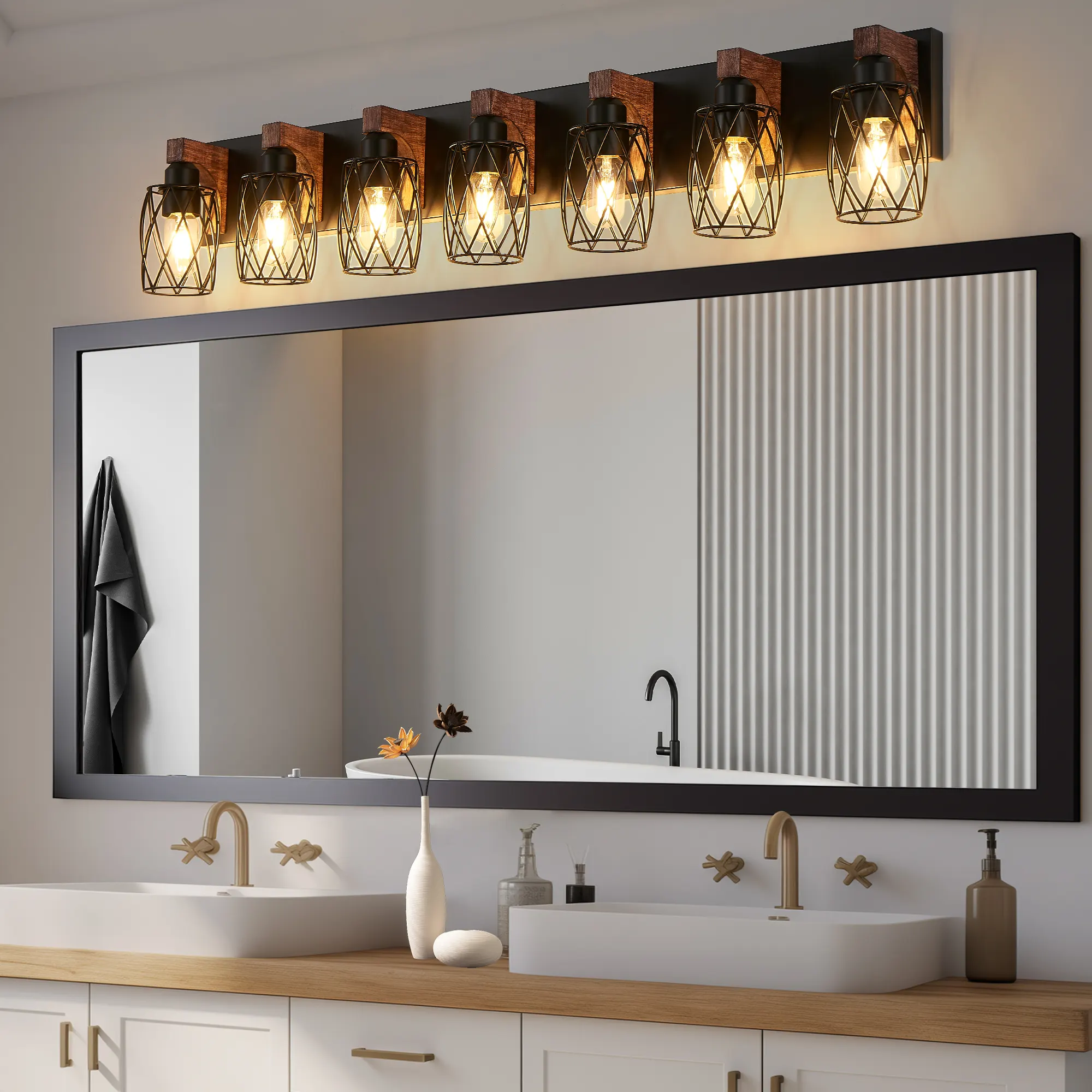 Industrial Black 7-Light Vanity Light