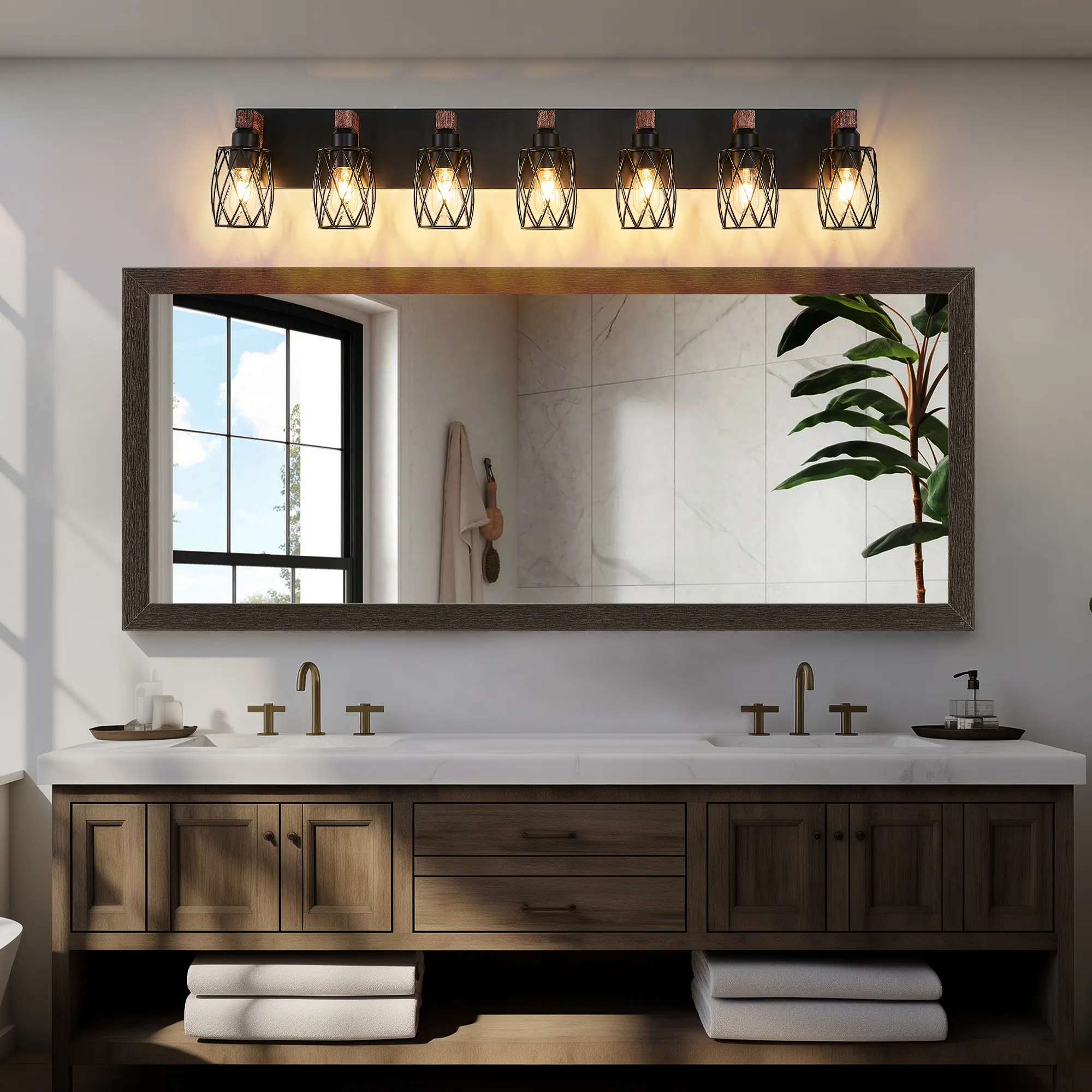 Industrial Black 7-Light Vanity Light, image 5 of 7