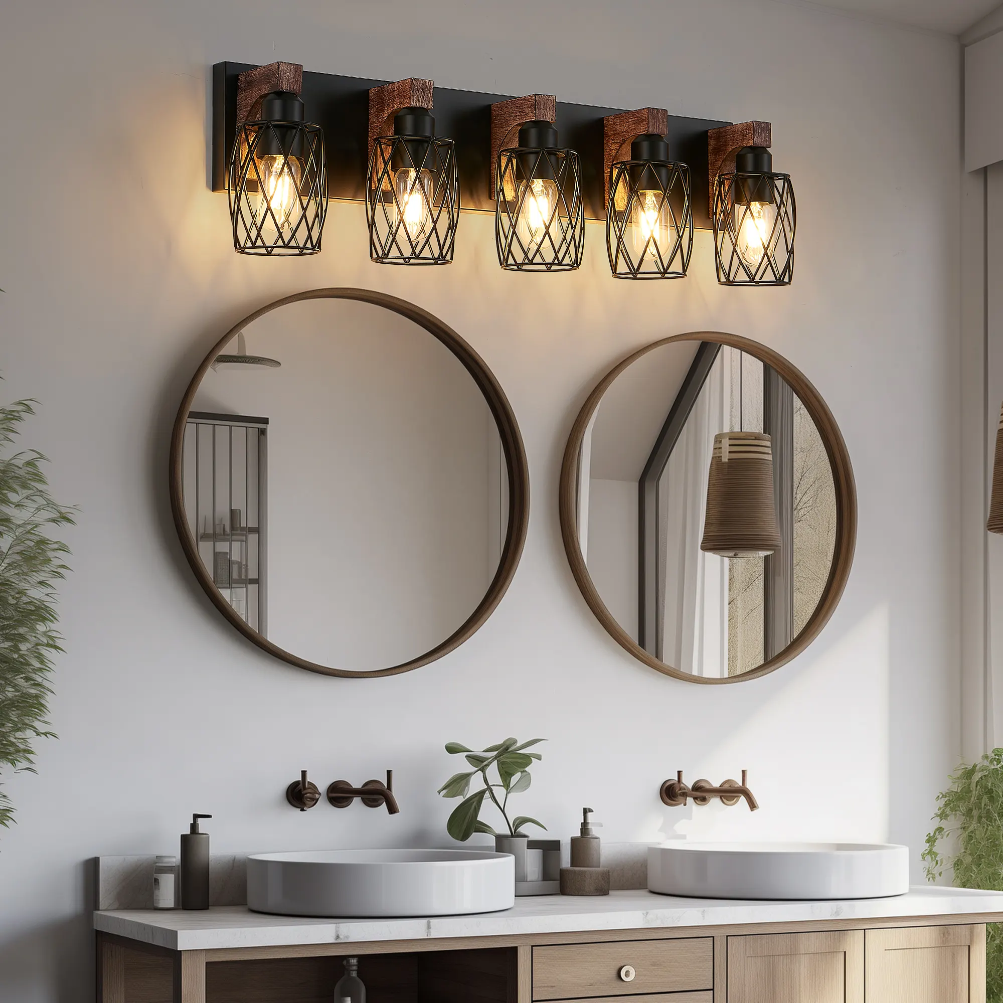 Industrial Black 5-Light Vanity Light, image 2 of 8