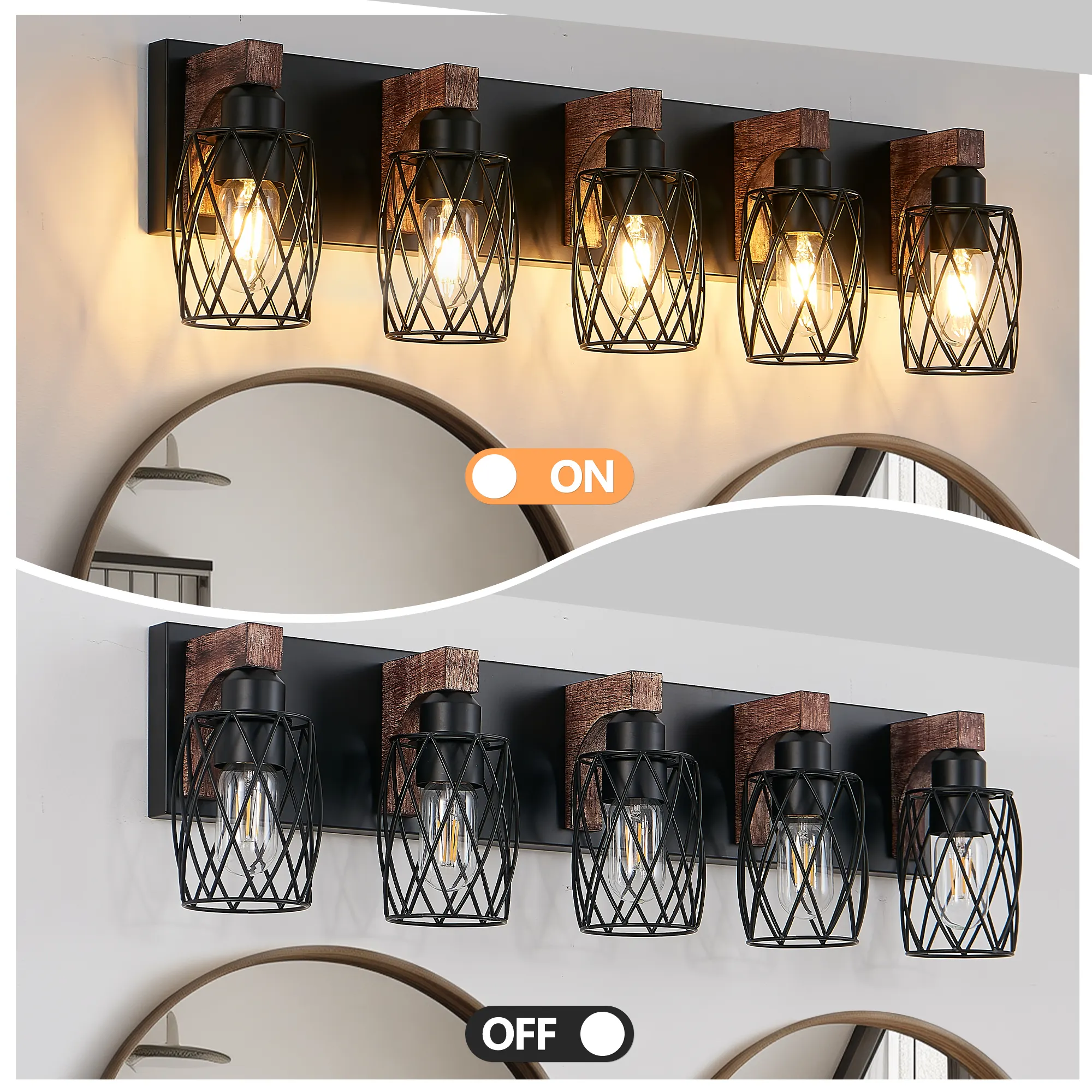 Industrial Black 5-Light Vanity Light, image 3 of 8