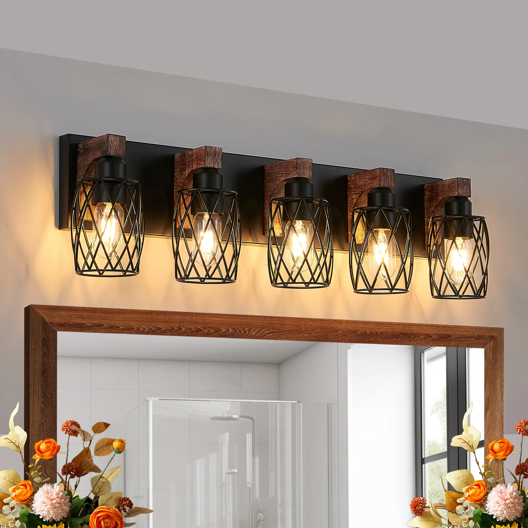 Industrial Black 5-Light Vanity Light, image 6 of 8