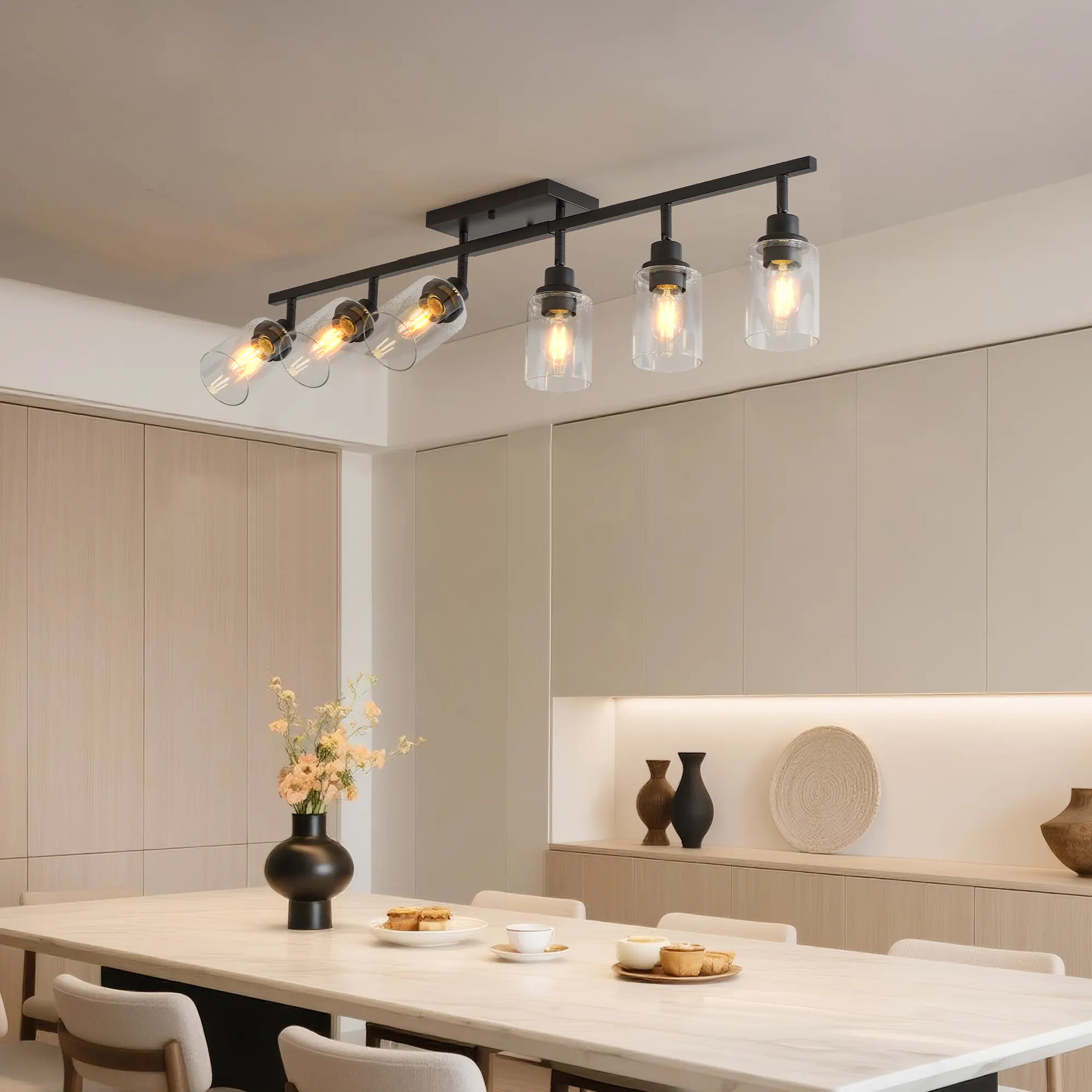6-Light Clear Glass Semi-Flush Mount Ceiling Light