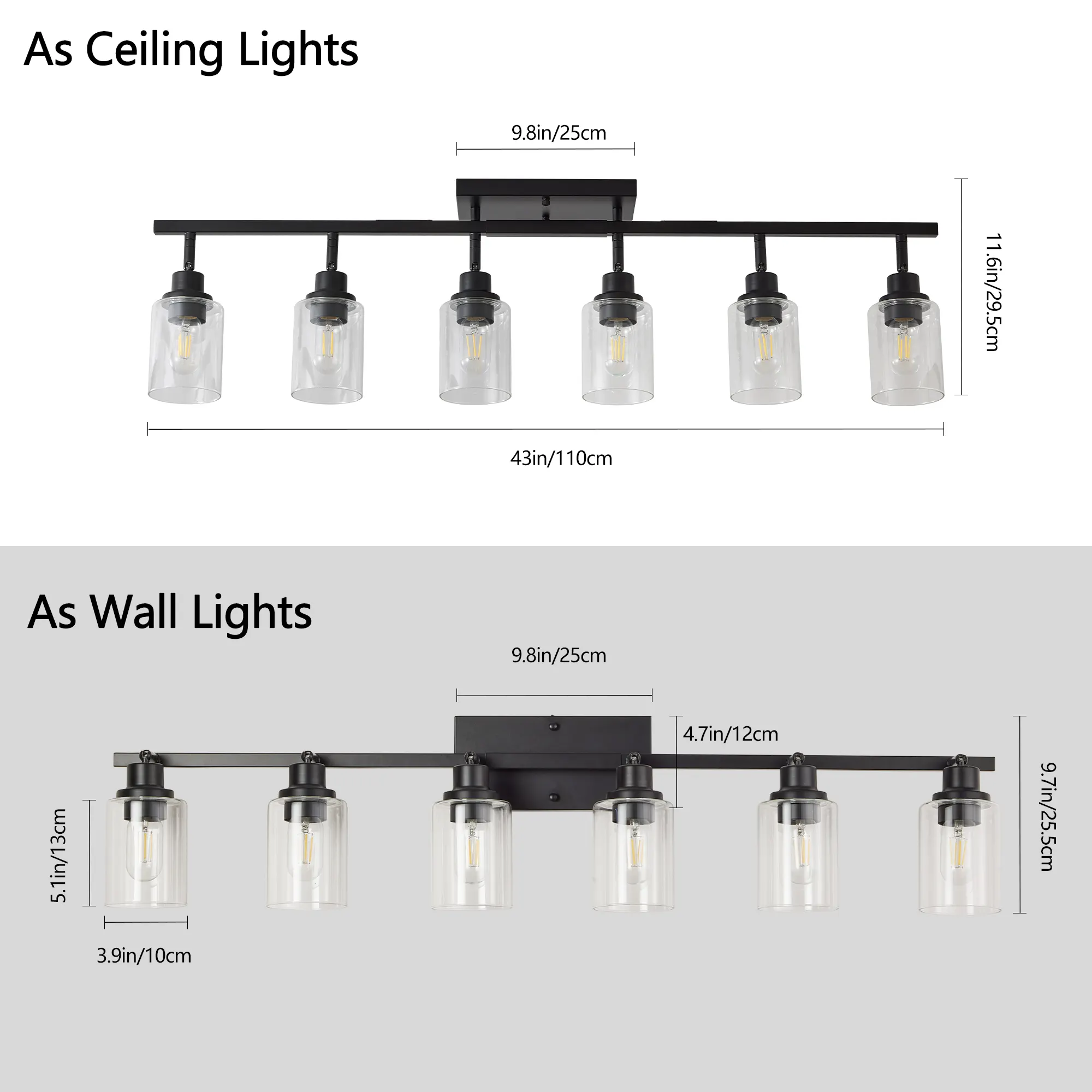 6-Light Clear Glass Semi-Flush Mount Ceiling Light, image 8 of 8