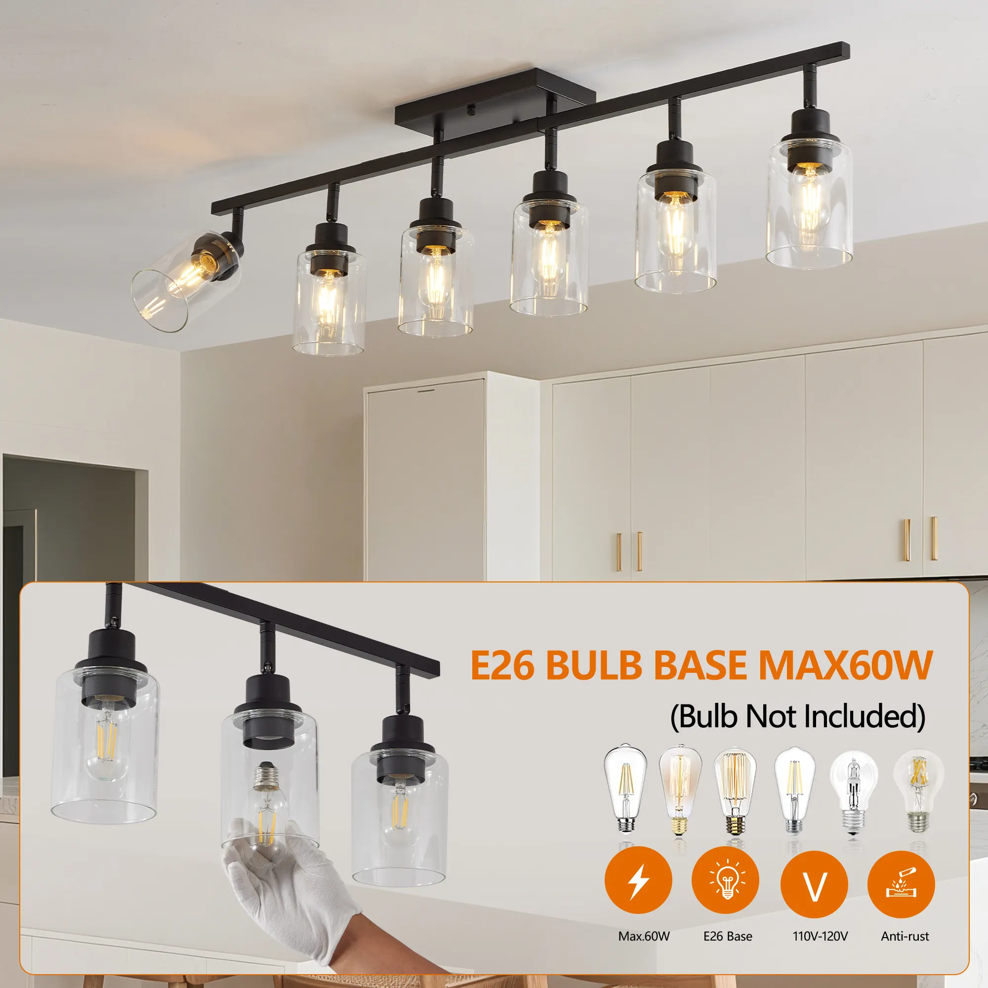 6-Light Clear Glass Semi-Flush Mount Ceiling Light, image 3 of 8