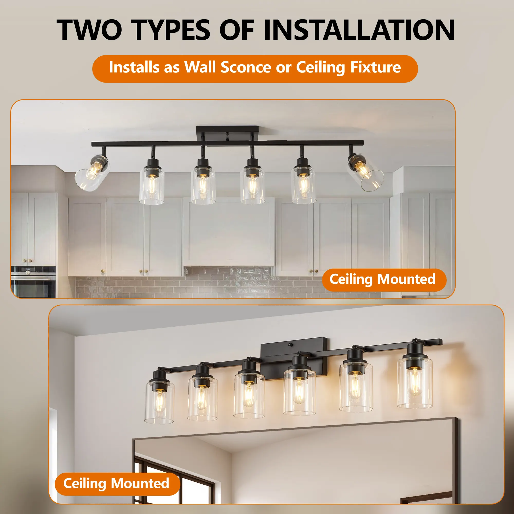6-Light Clear Glass Semi-Flush Mount Ceiling Light, image 4 of 8