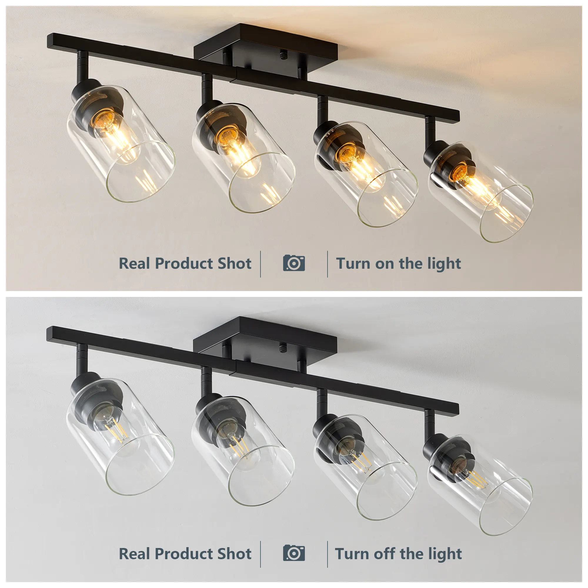 Modern Black 4-Light Clear Glass Semi-Flush Mount Ceiling Light, 27.6 in, image 4 of 8