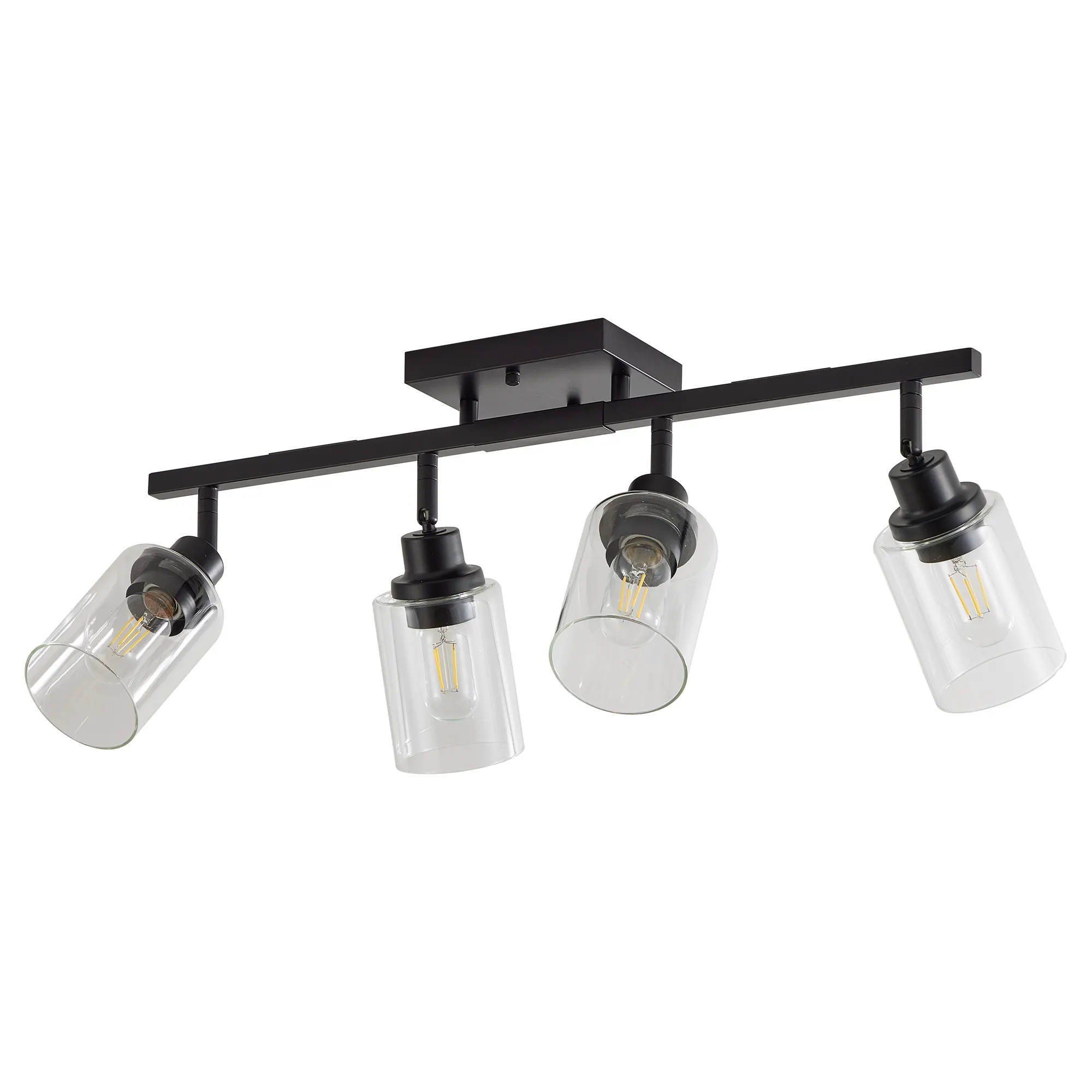 Modern Black 4-Light Clear Glass Semi-Flush Mount Ceiling Light, 27.6 in, image 7 of 8