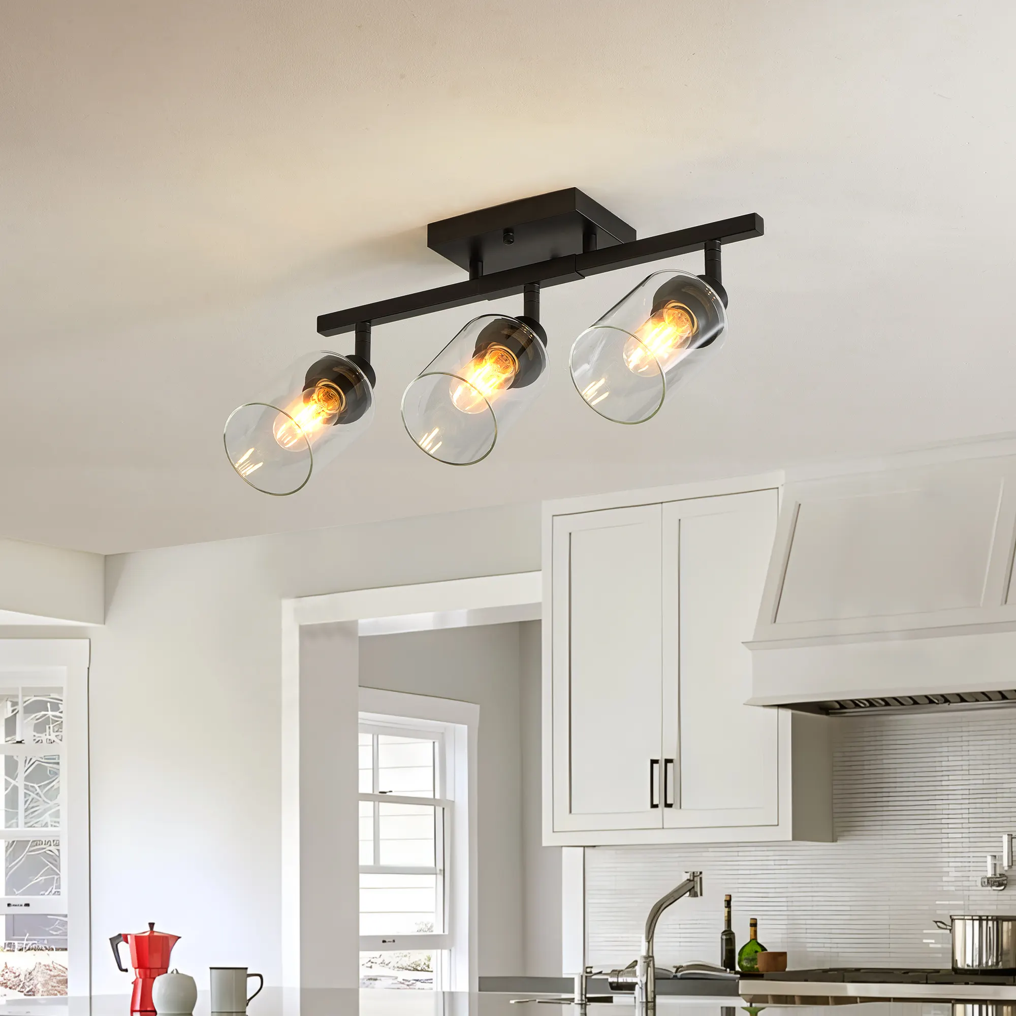 3-Light Clear Glass Semi-Flush Mount Ceiling Light