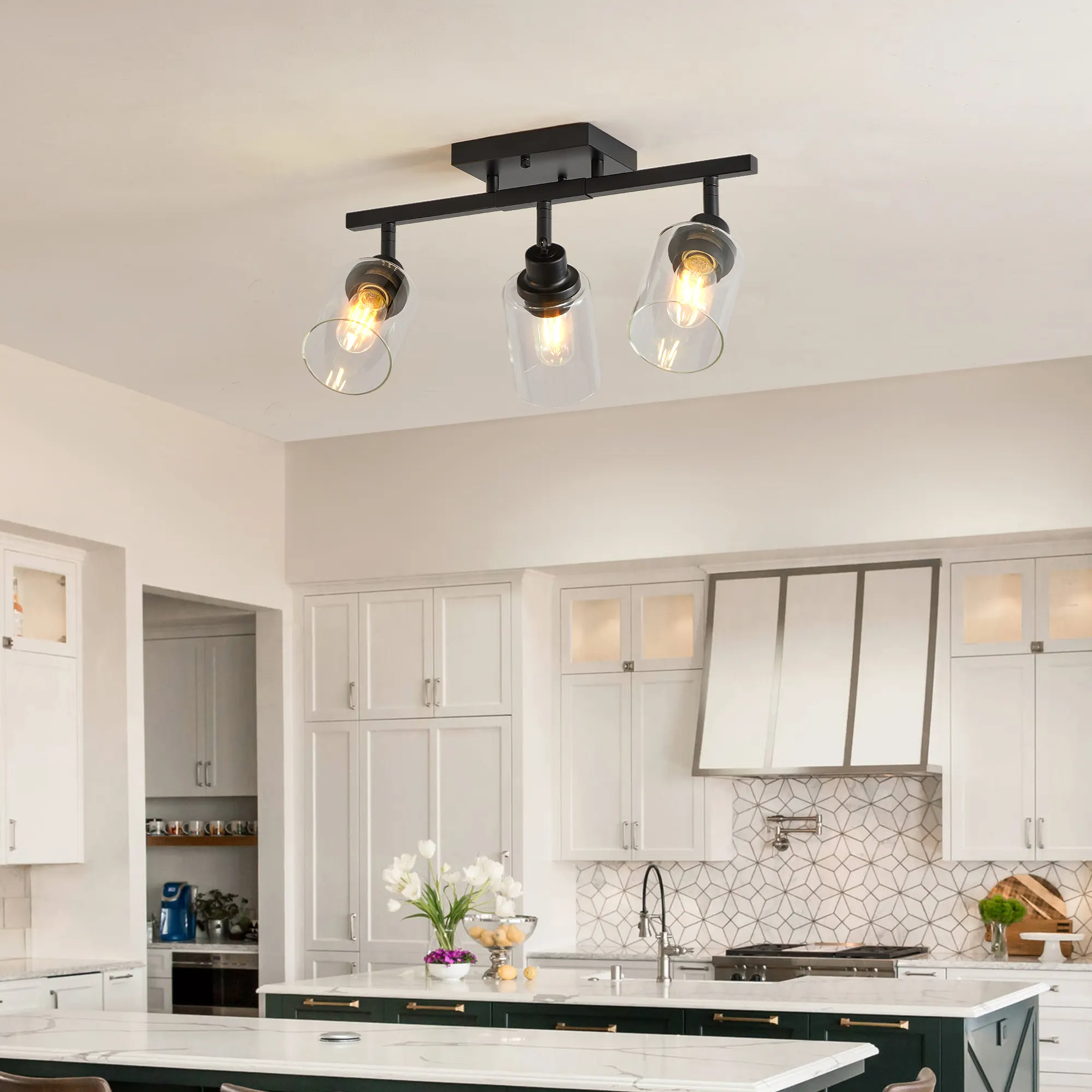 3-Light Clear Glass Semi-Flush Mount Ceiling Light, image 2 of 8
