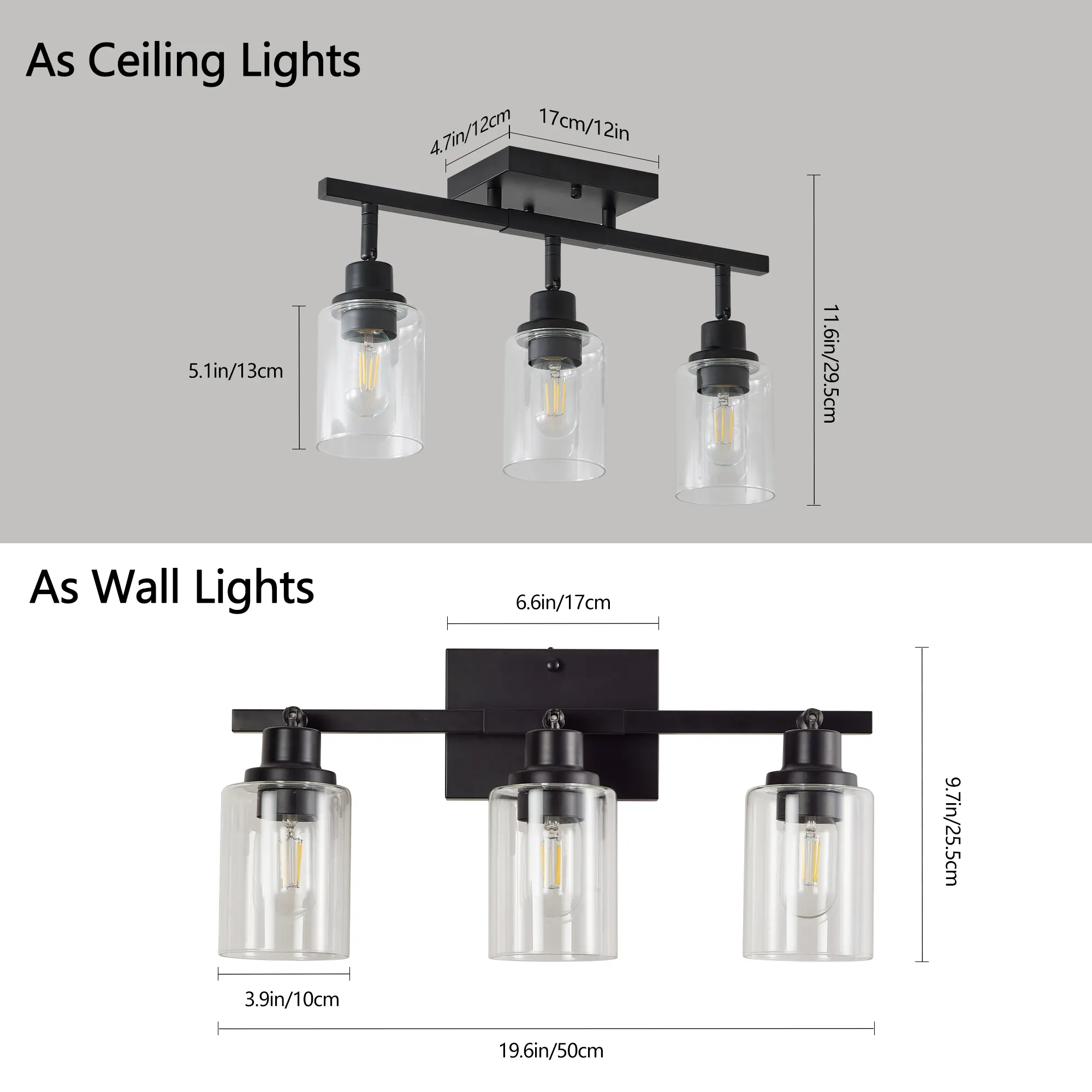 3-Light Clear Glass Semi-Flush Mount Ceiling Light, image 8 of 8