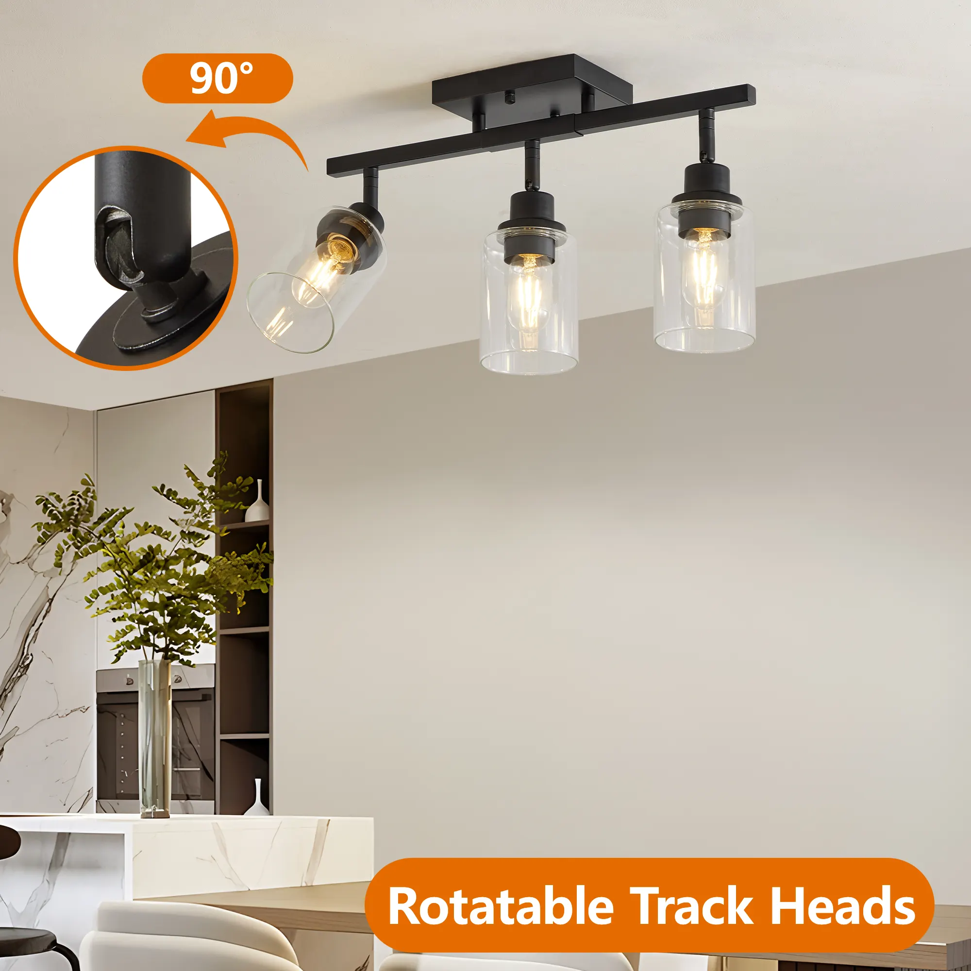 3-Light Clear Glass Semi-Flush Mount Ceiling Light, image 5 of 8