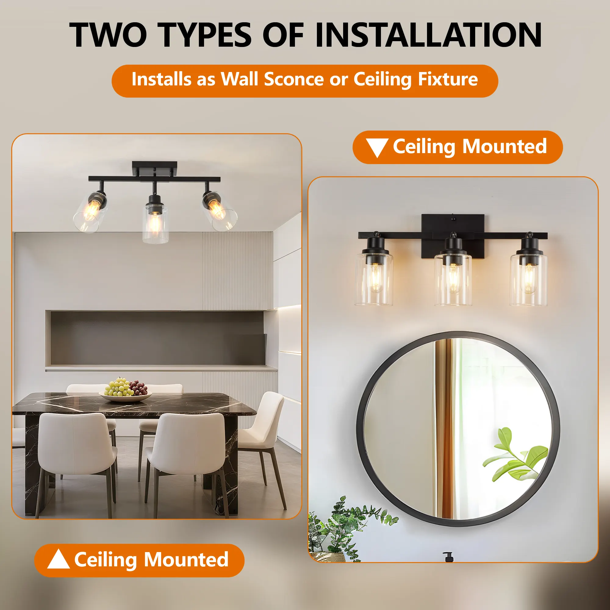 3-Light Clear Glass Semi-Flush Mount Ceiling Light, image 6 of 8