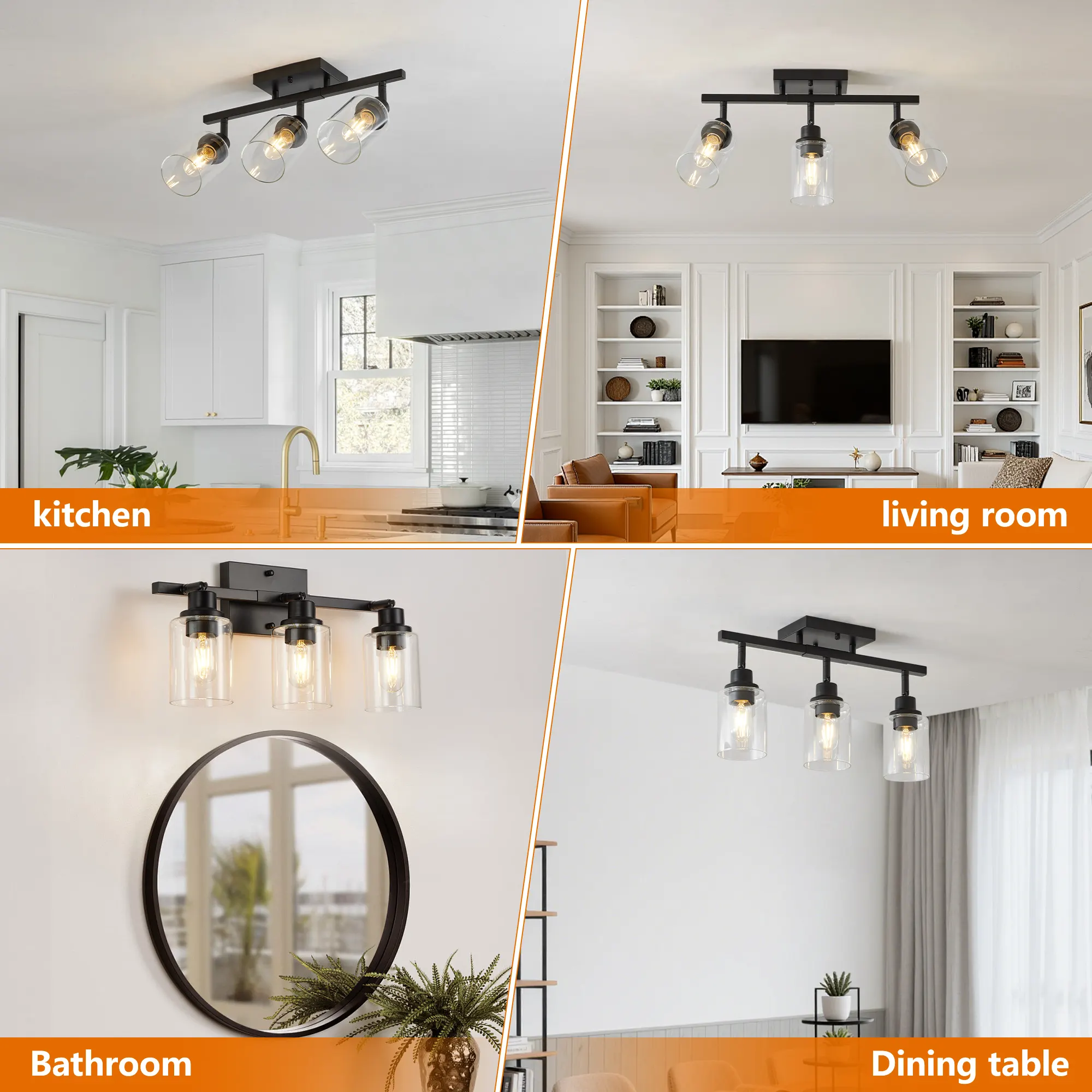 3-Light Clear Glass Semi-Flush Mount Ceiling Light, image 7 of 8