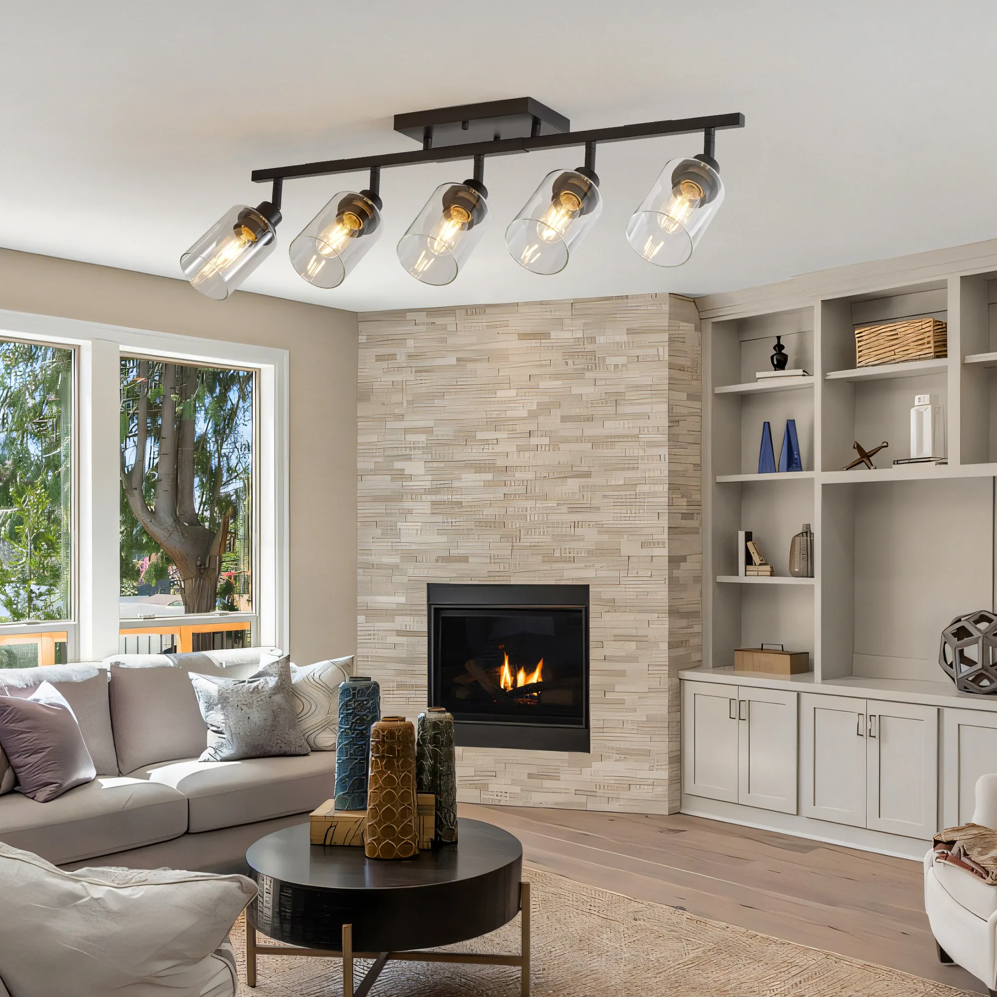 5-Light Clear Glass Semi-Flush Mount Ceiling Light