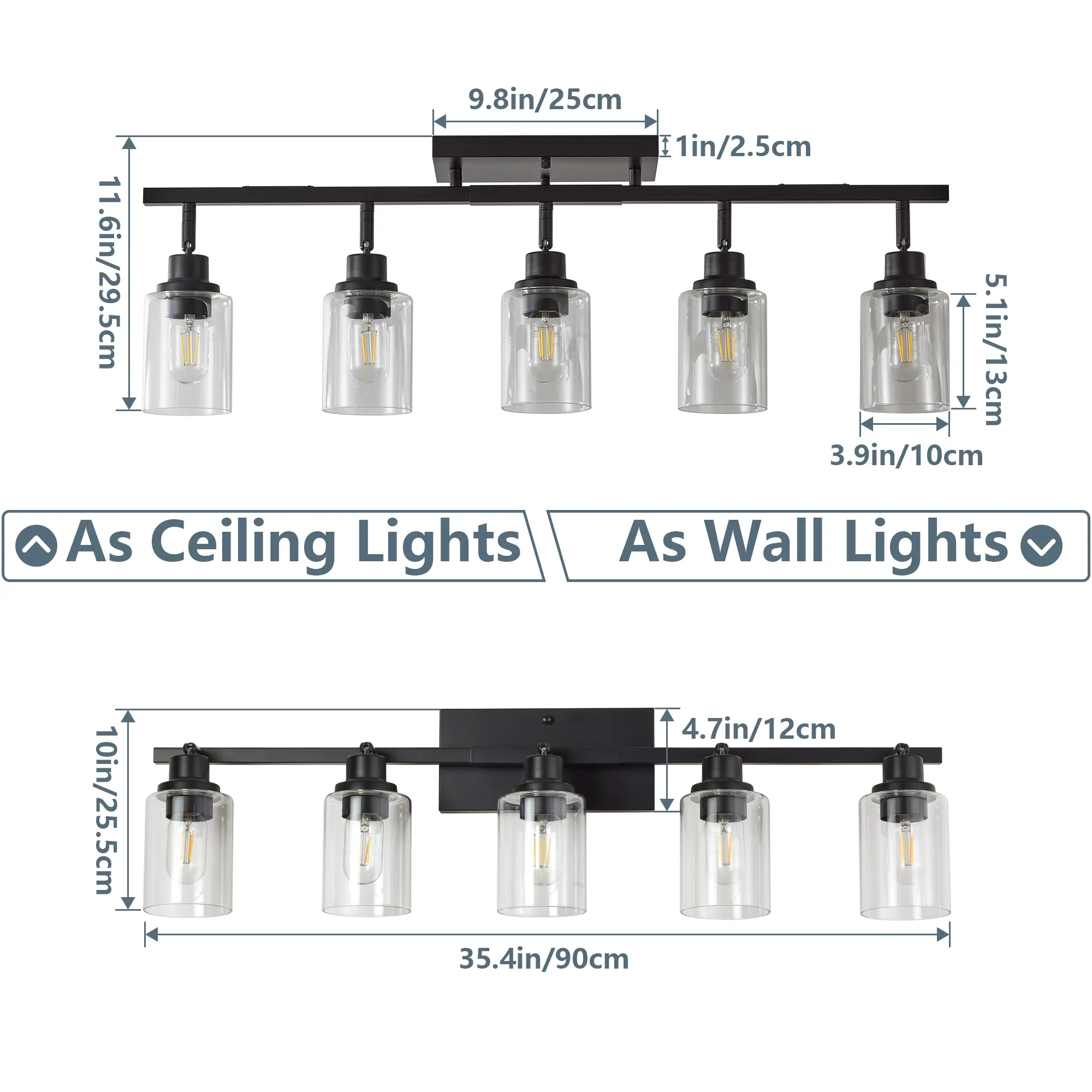 5-Light Clear Glass Semi-Flush Mount Ceiling Light, image 8 of 9
