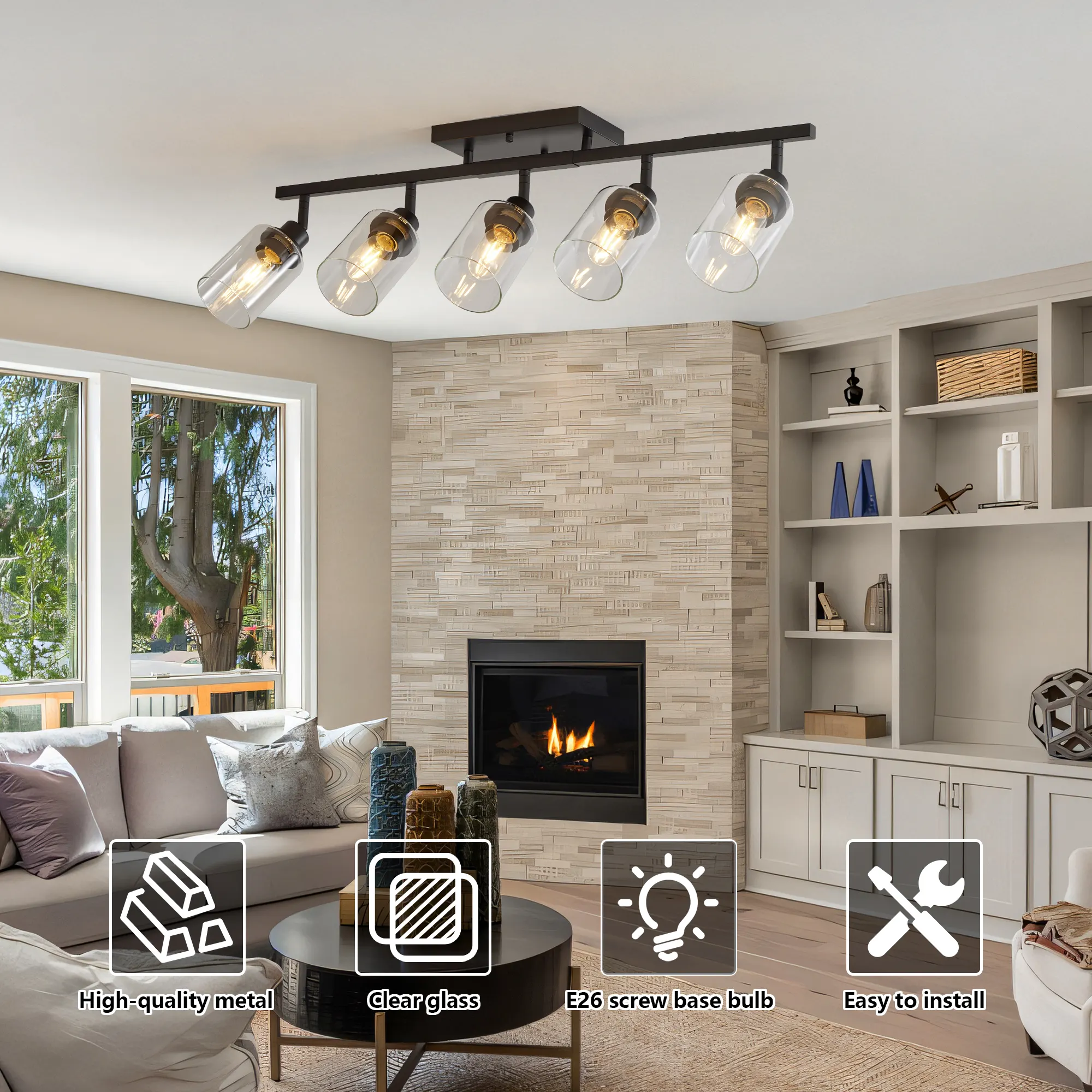 5-Light Clear Glass Semi-Flush Mount Ceiling Light, image 3 of 9