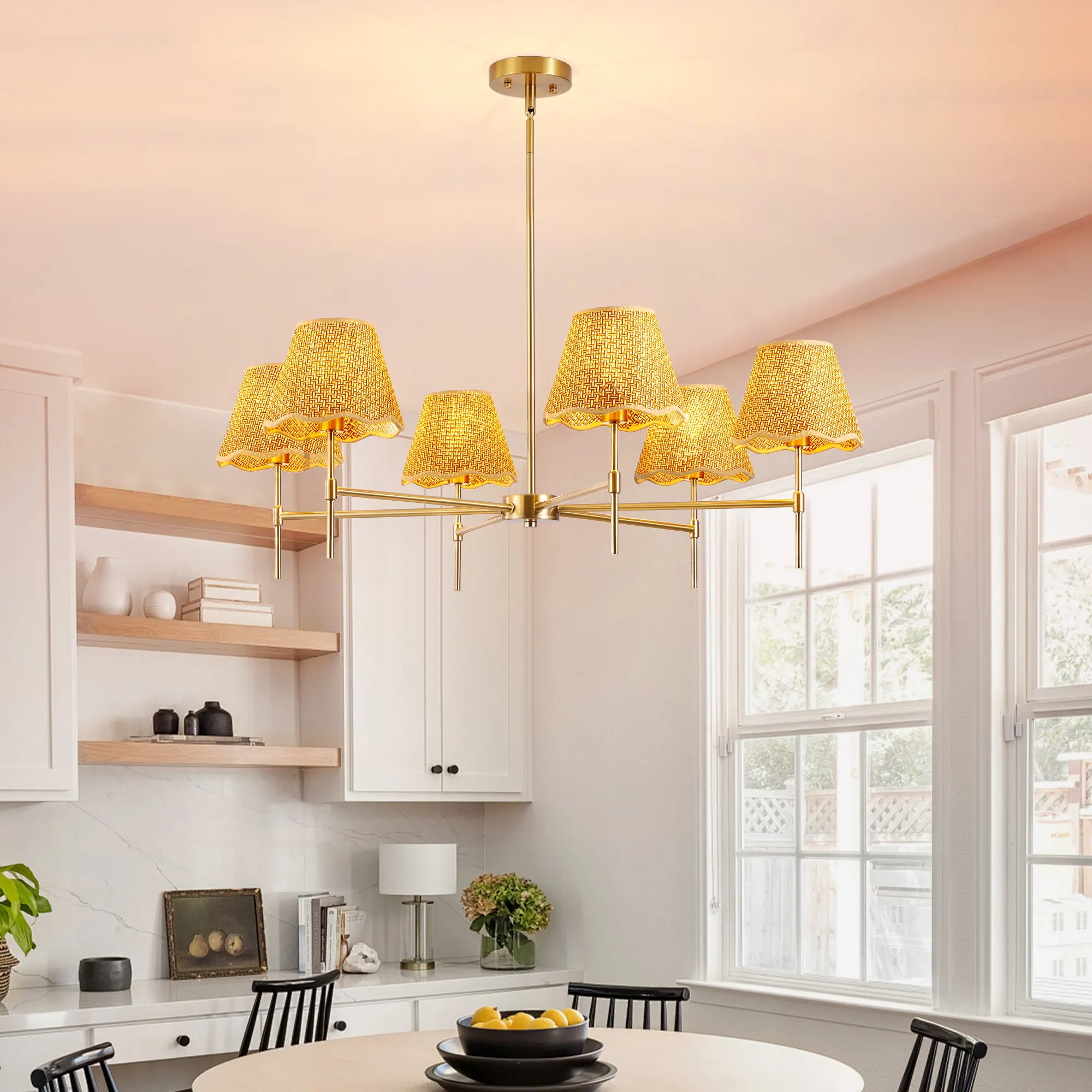 Farmhouse Rattan 6-Light Chandelier, image 2 of 8