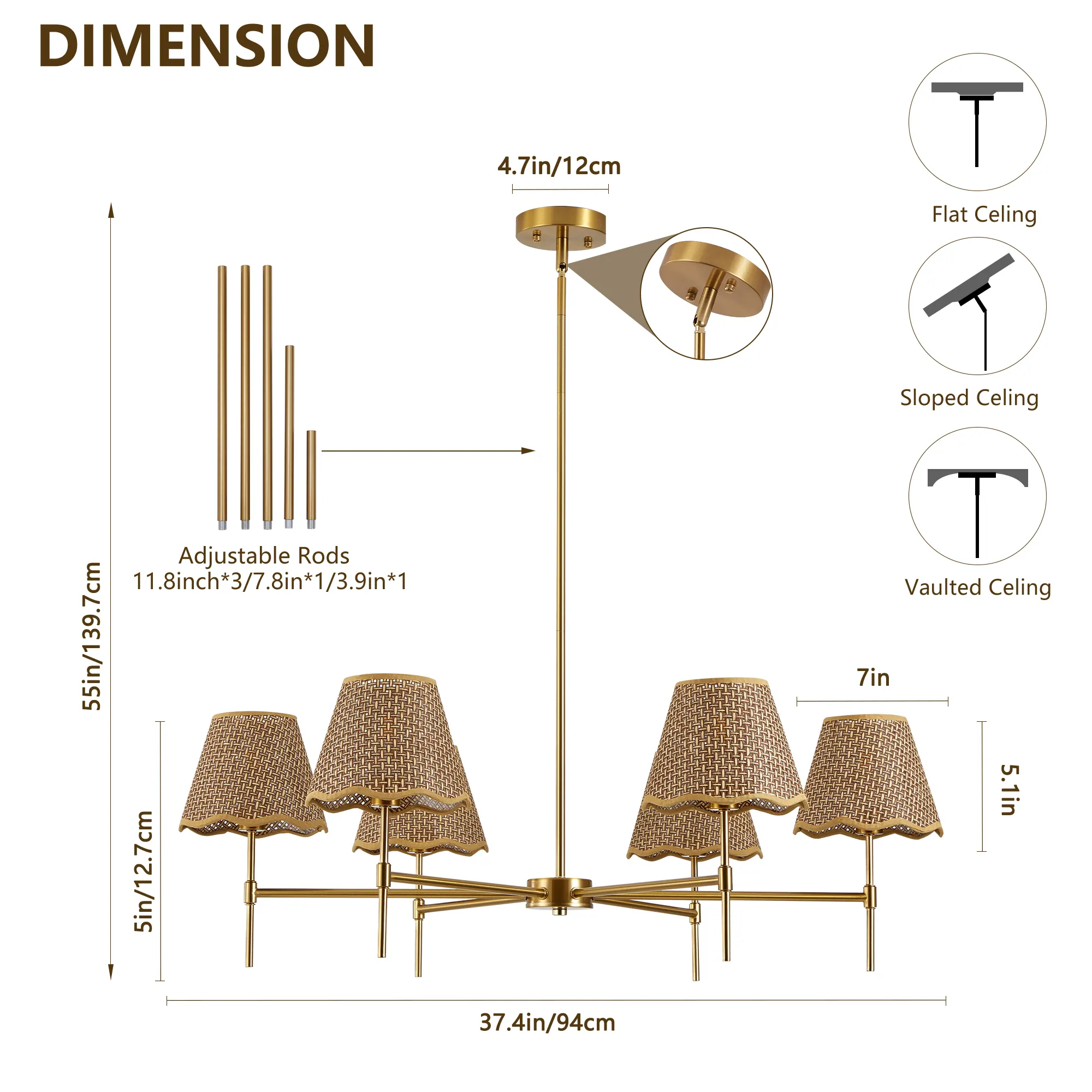 Farmhouse Rattan 6-Light Chandelier, image 5 of 8