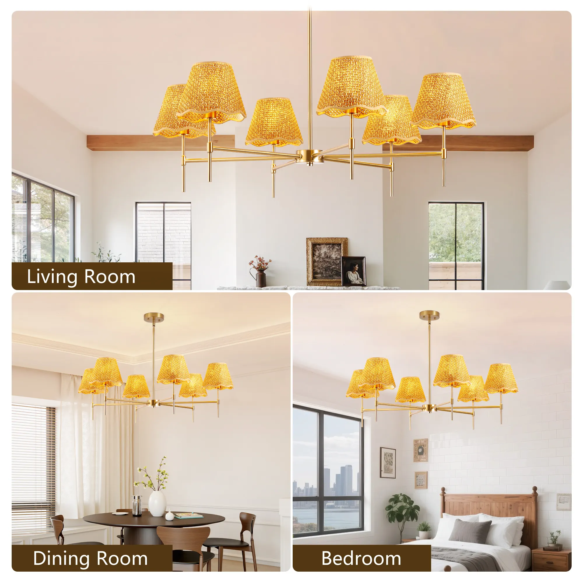 Farmhouse Rattan 6-Light Chandelier, image 8 of 8