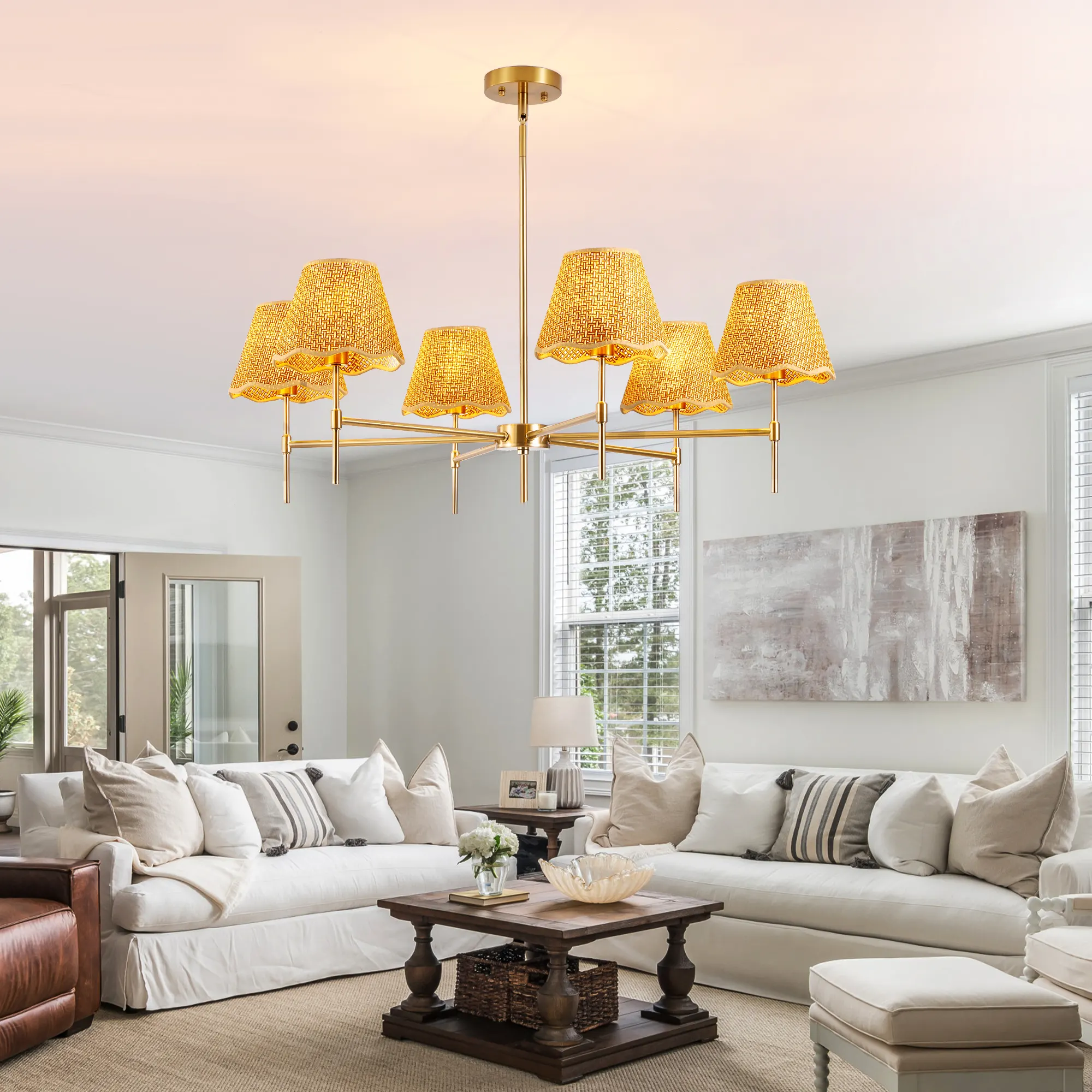 Farmhouse Rattan 6-Light Chandelier, image 4 of 8