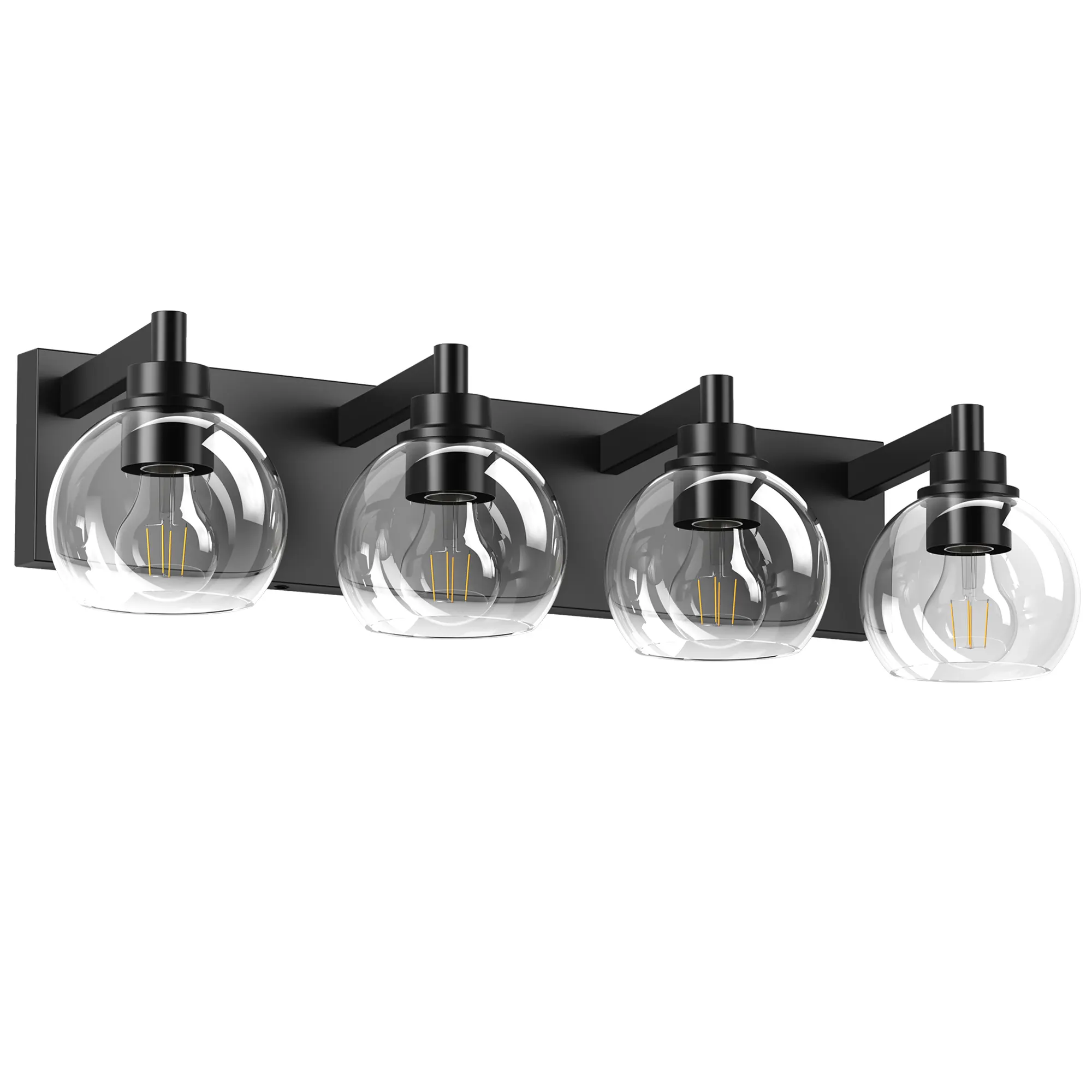 Modern Matte Black 4-Light Clear Glass Vanity Light, 26 in, image 7 of 10