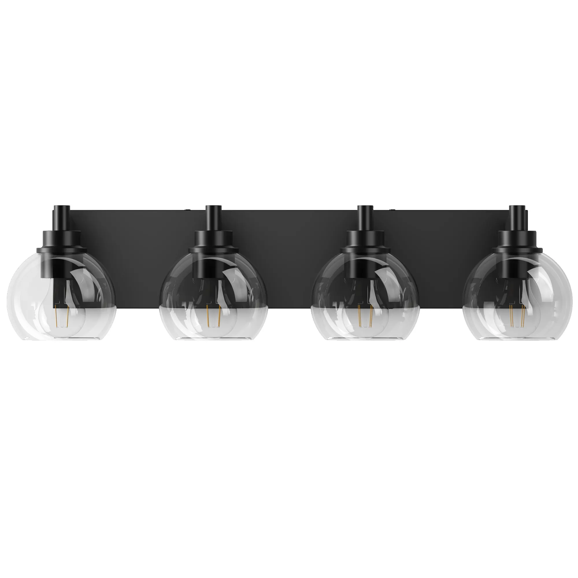 Modern Matte Black 4-Light Clear Glass Vanity Light, 26 in, image 9 of 10