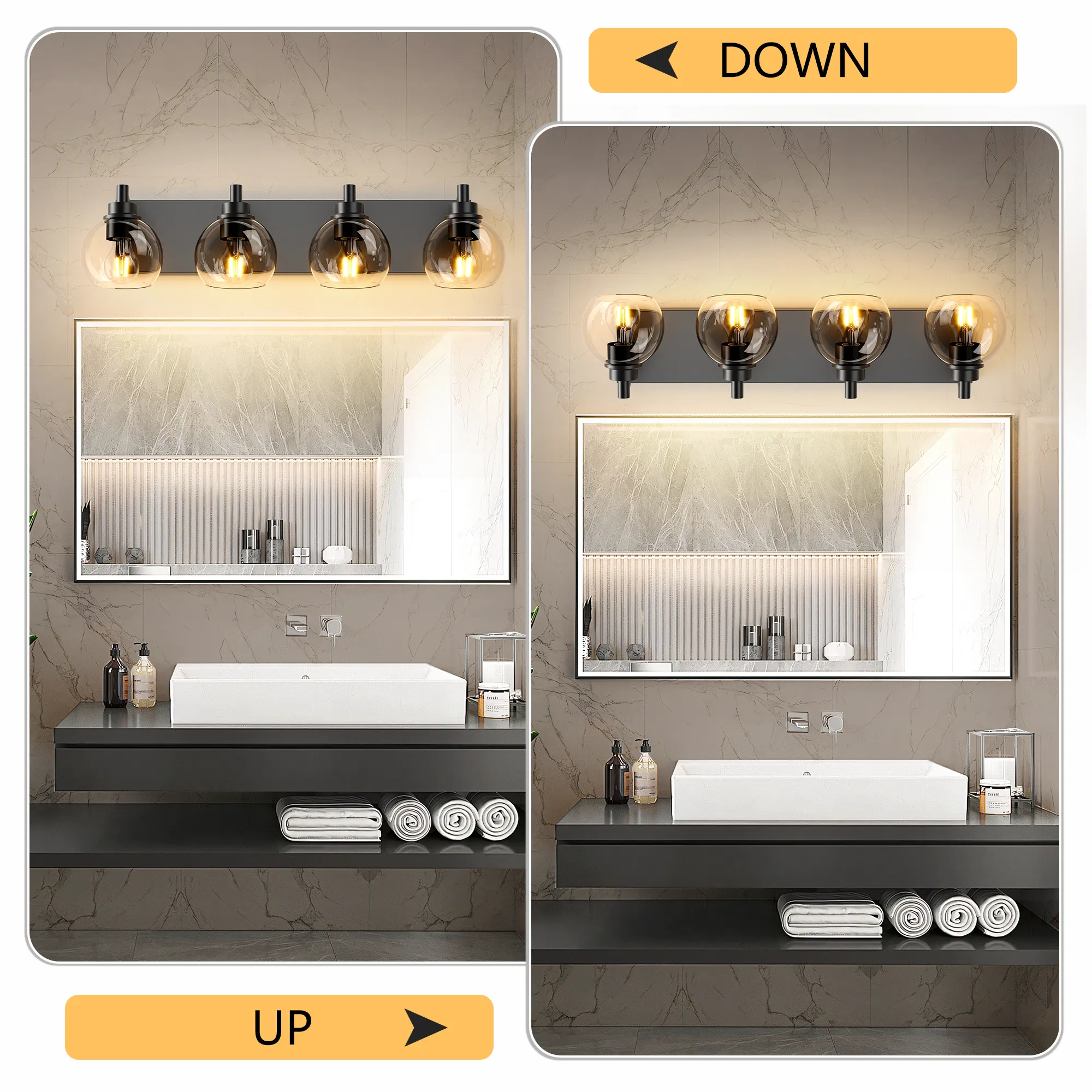 Modern Matte Black 4-Light Clear Glass Vanity Light, 26 in, image 8 of 10