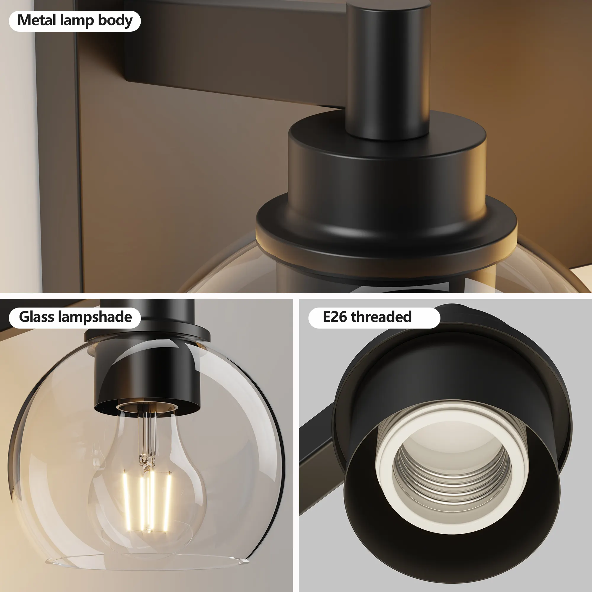 Modern Matte Black 4-Light Clear Glass Vanity Light, 26 in, image 10 of 10