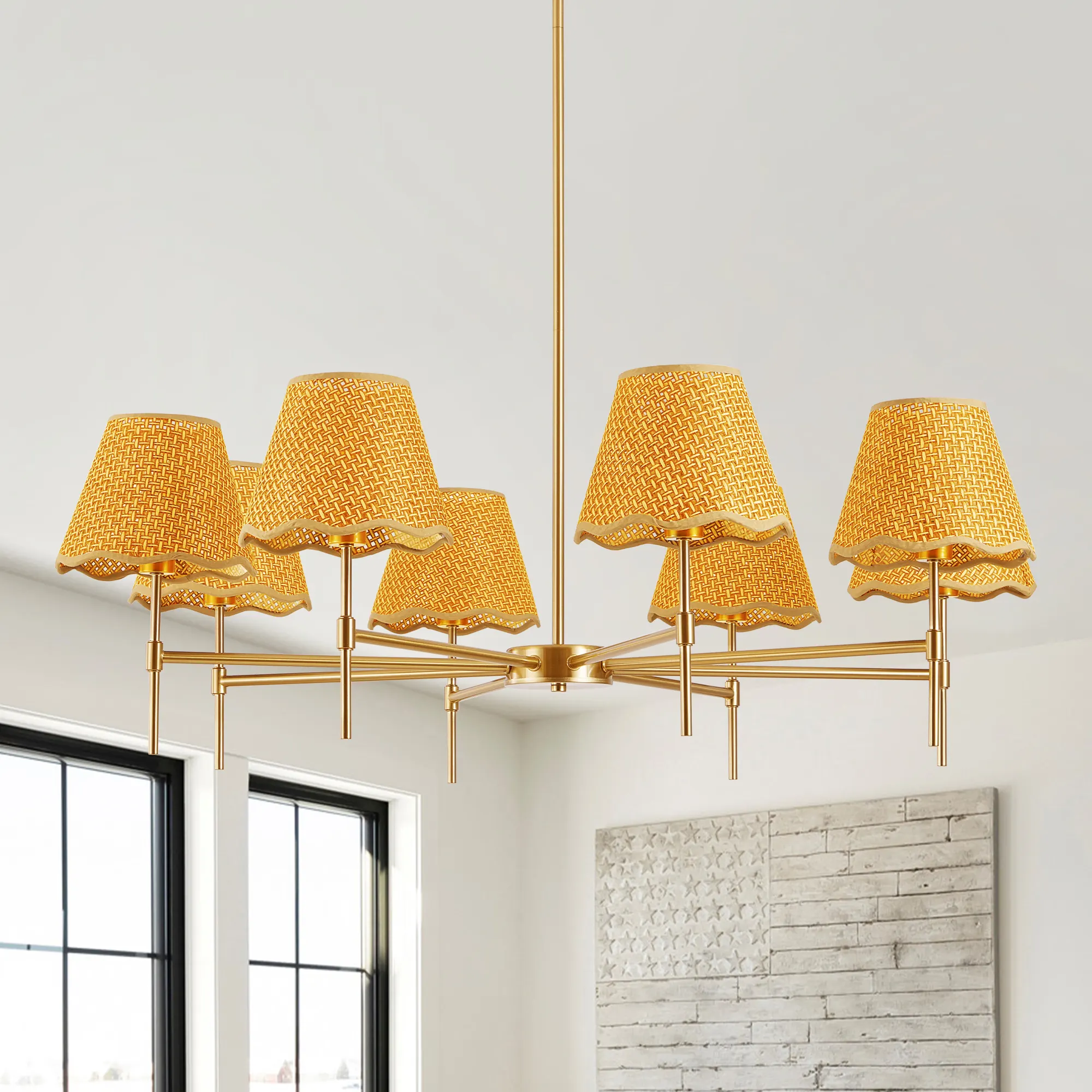 Farmhouse Rattan 8-Light Chandelier, image 3 of 8