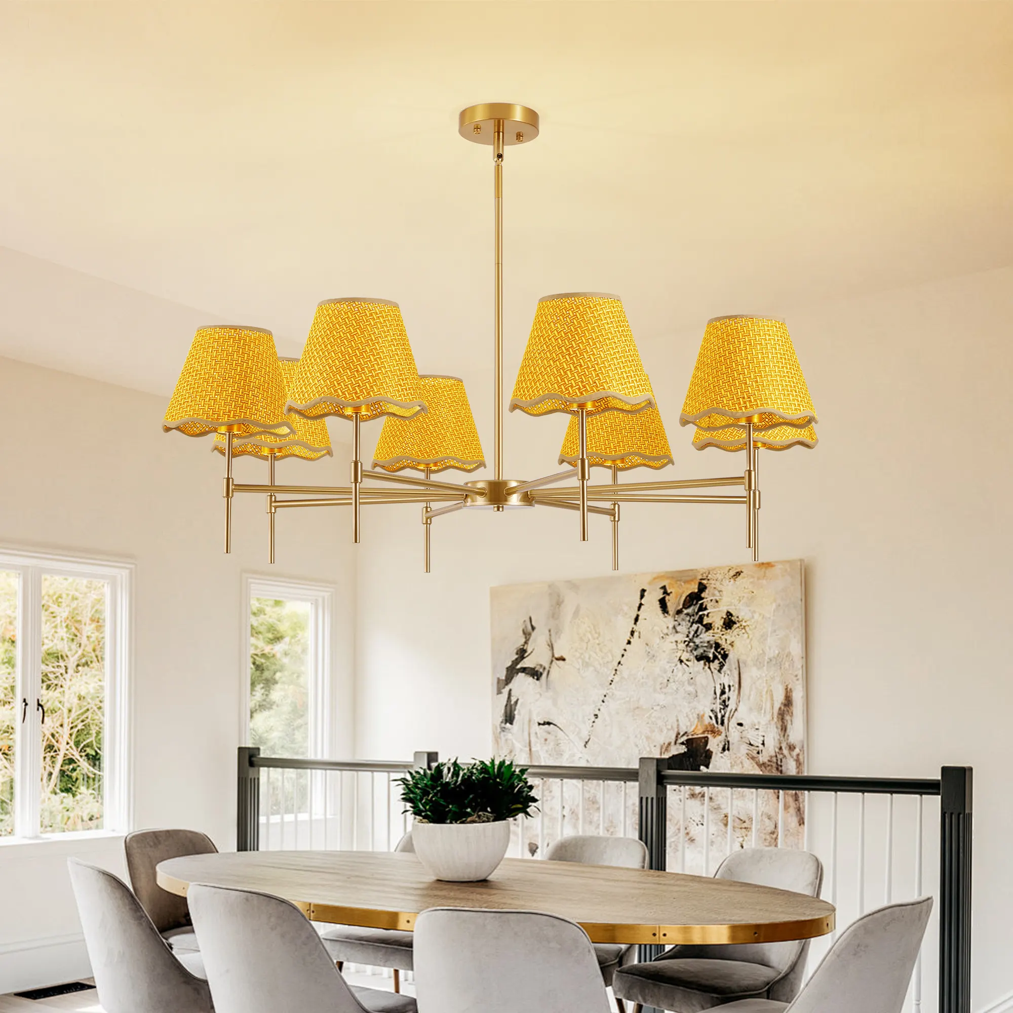 Farmhouse Rattan 8-Light Chandelier, image 2 of 8
