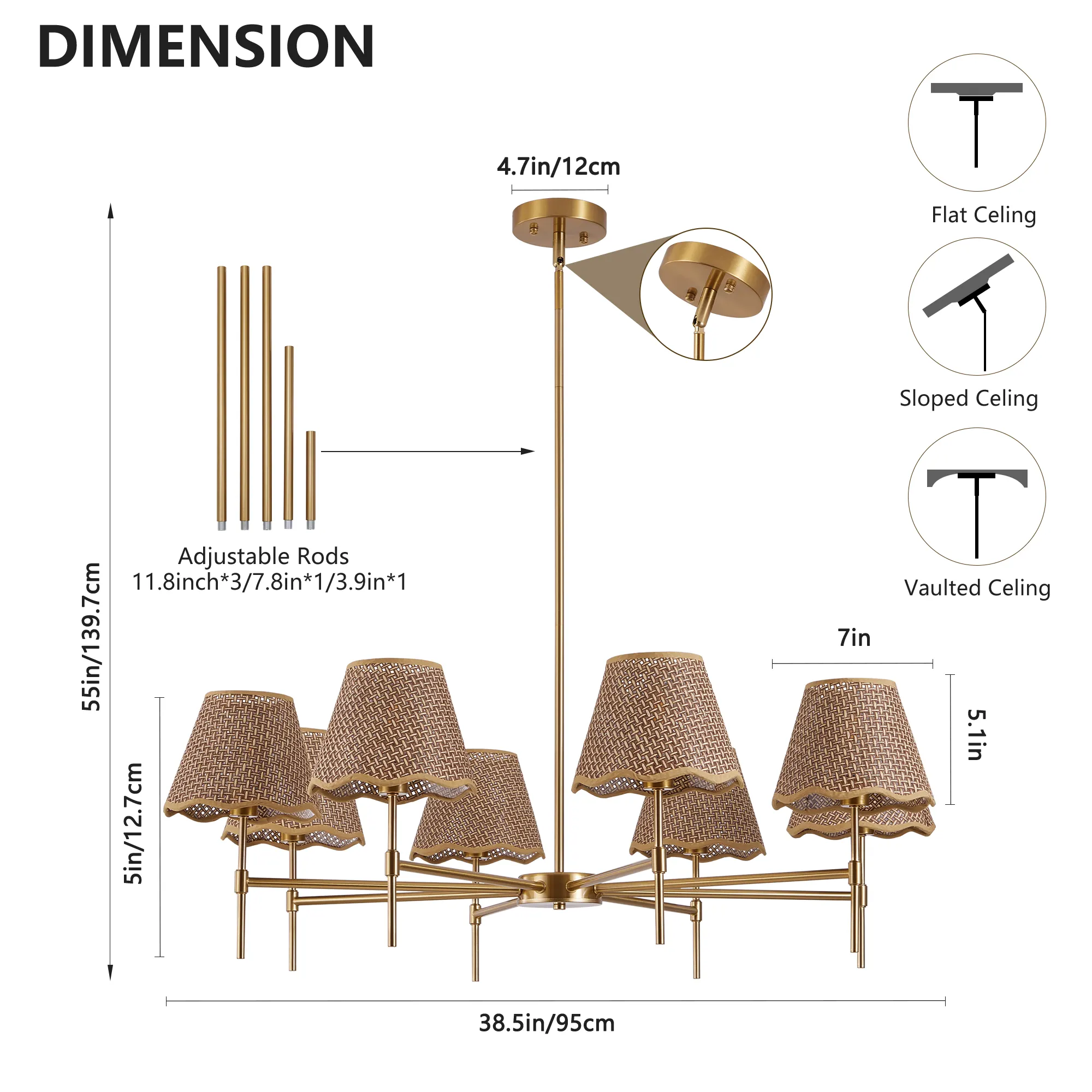 Farmhouse Rattan 8-Light Chandelier, image 4 of 8