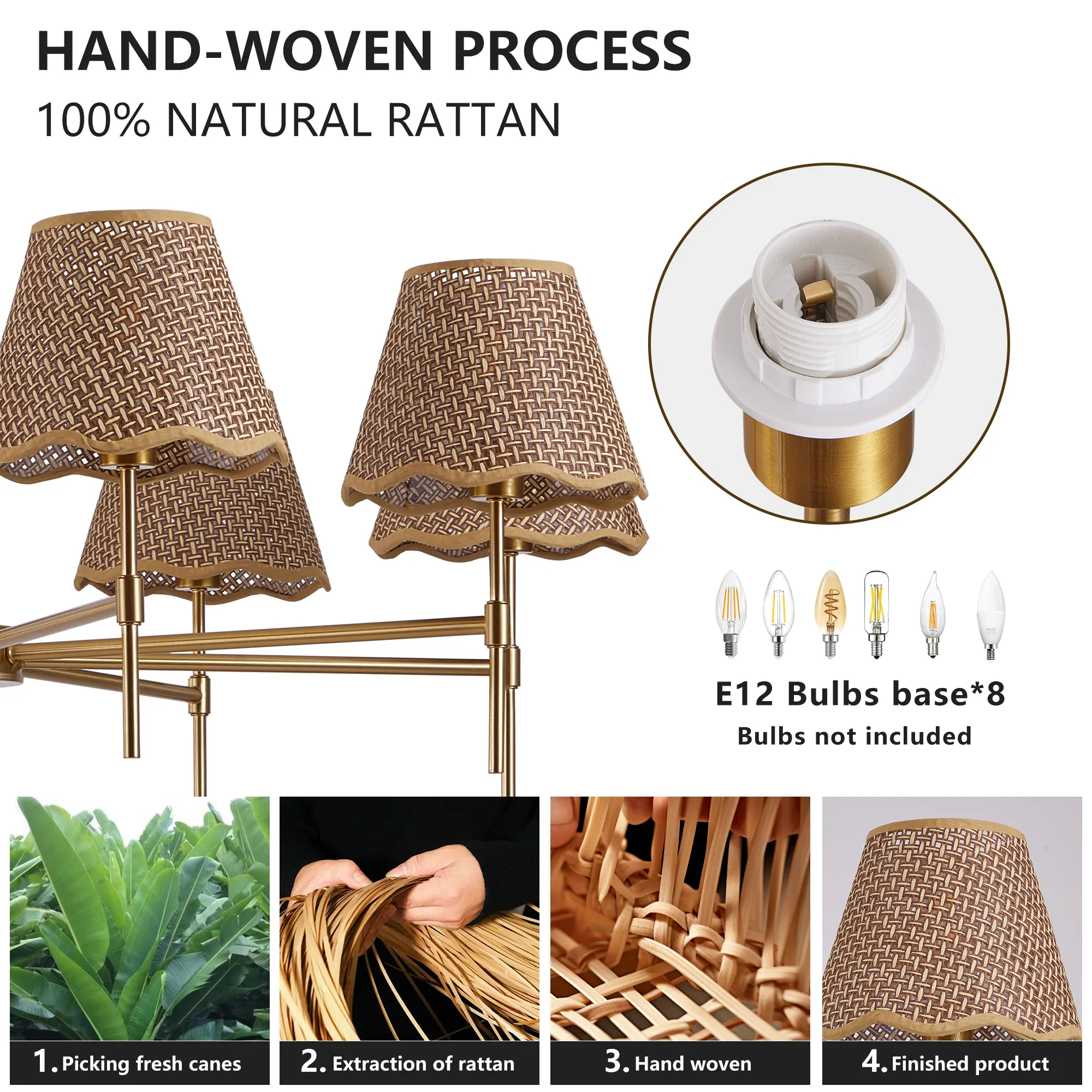 Farmhouse Rattan 8-Light Chandelier, image 8 of 8