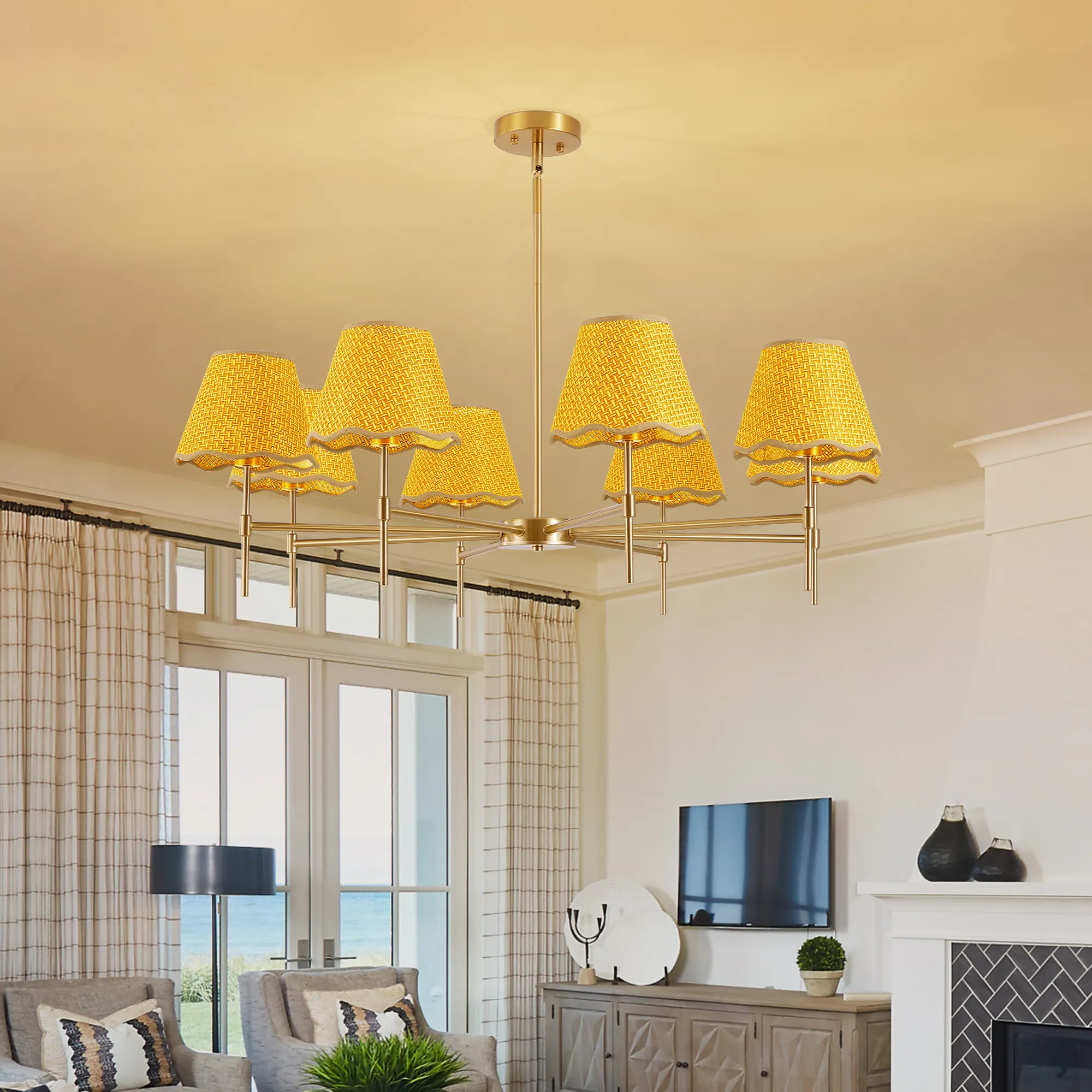 Farmhouse Rattan 8-Light Chandelier