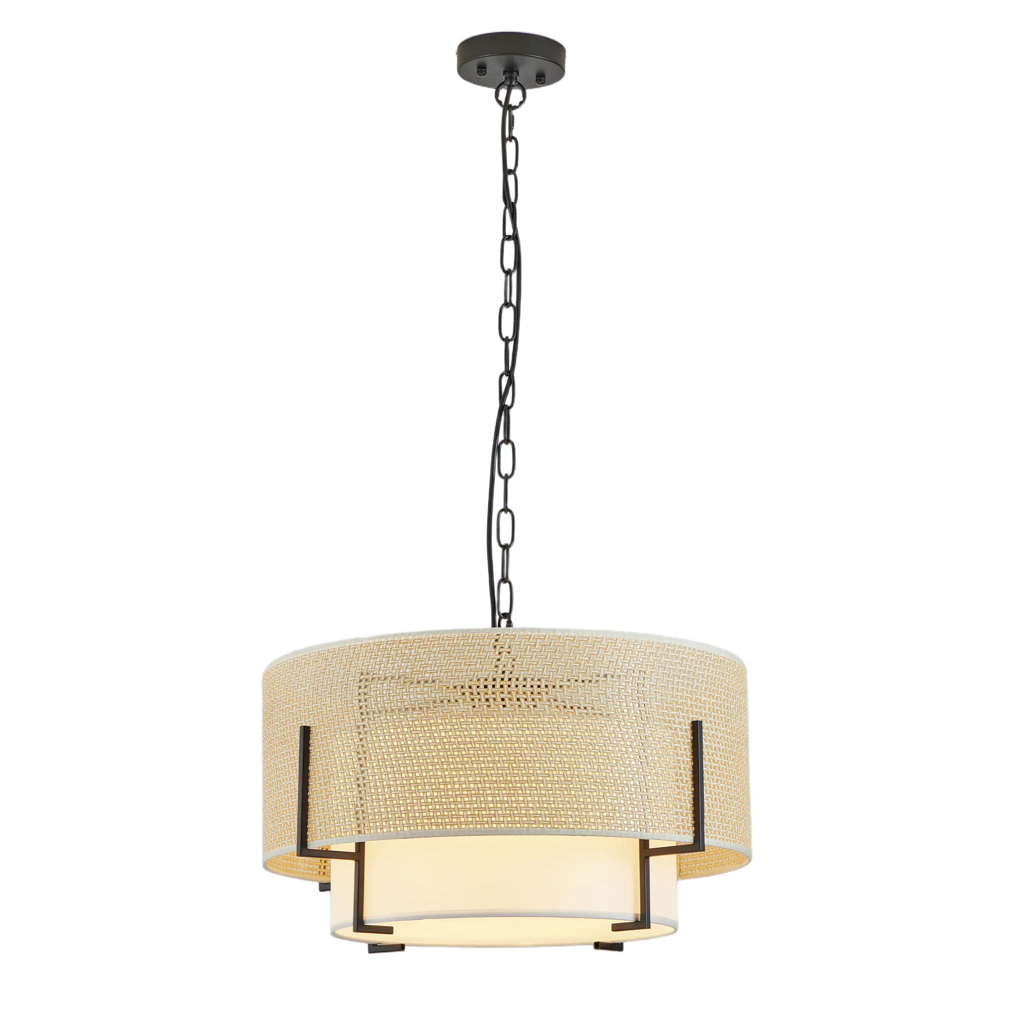Farmhouse Rattan 4-Light Fabric Pendant Light, 19.7 in, image 8 of 8
