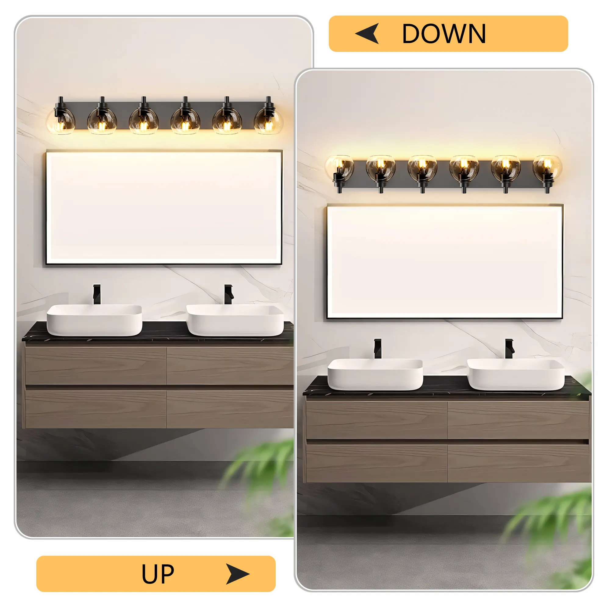 Modern Matte Black 6-Light Clear Glass Vanity Light, 38 in, image 8 of 10