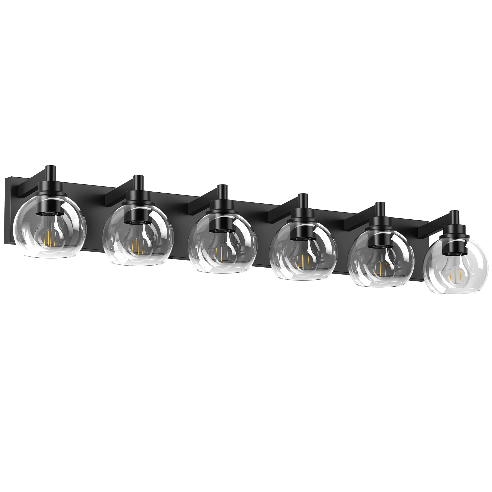 Modern Matte Black 6-Light Clear Glass Vanity Light, 38 in, image 9 of 10