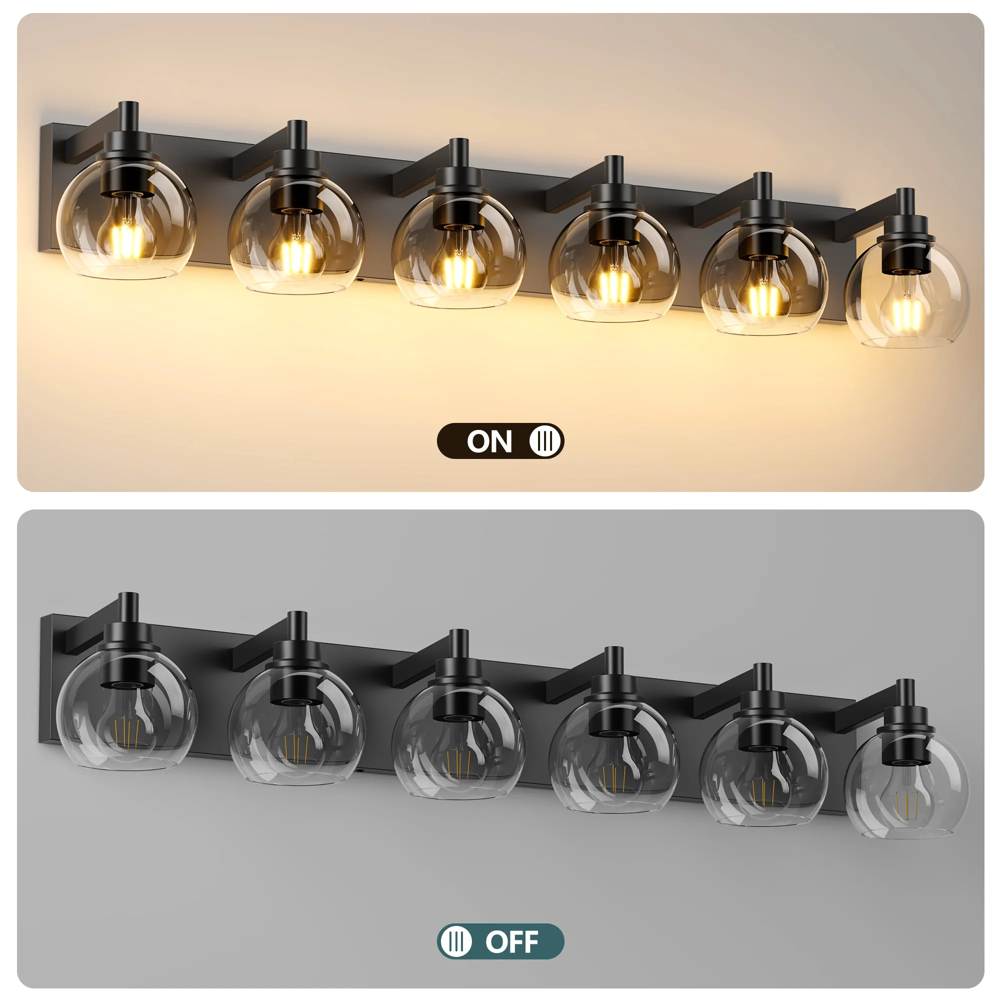 Modern Matte Black 6-Light Clear Glass Vanity Light, 38 in, image 4 of 10
