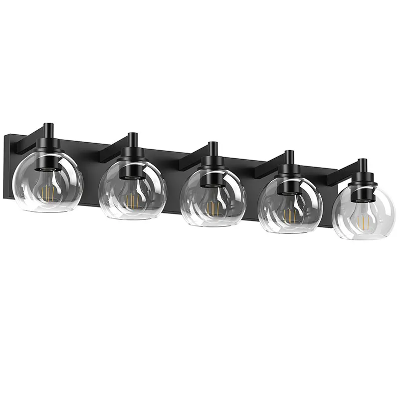 Modern Matte Black 5-Light Clear Glass Vanity Light, 32 in, image 7 of 9