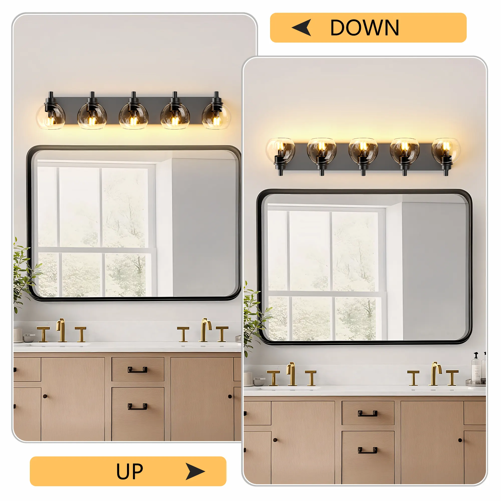 Modern Matte Black 5-Light Clear Glass Vanity Light, 32 in, image 8 of 9